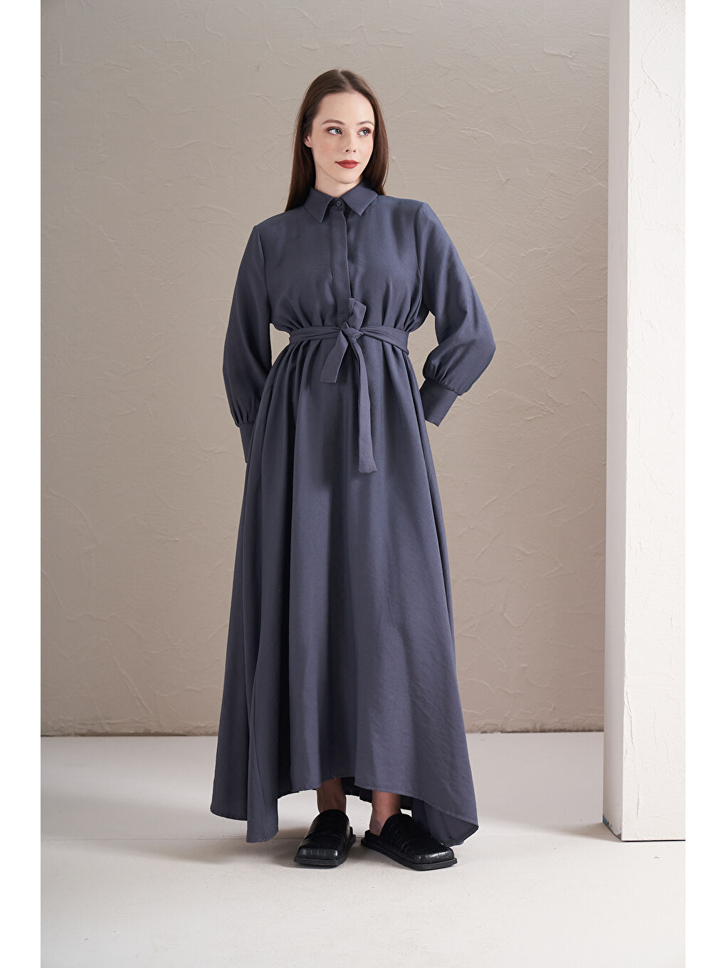 A Pile Ekstra Salaş Modal Elbise İndigo-2