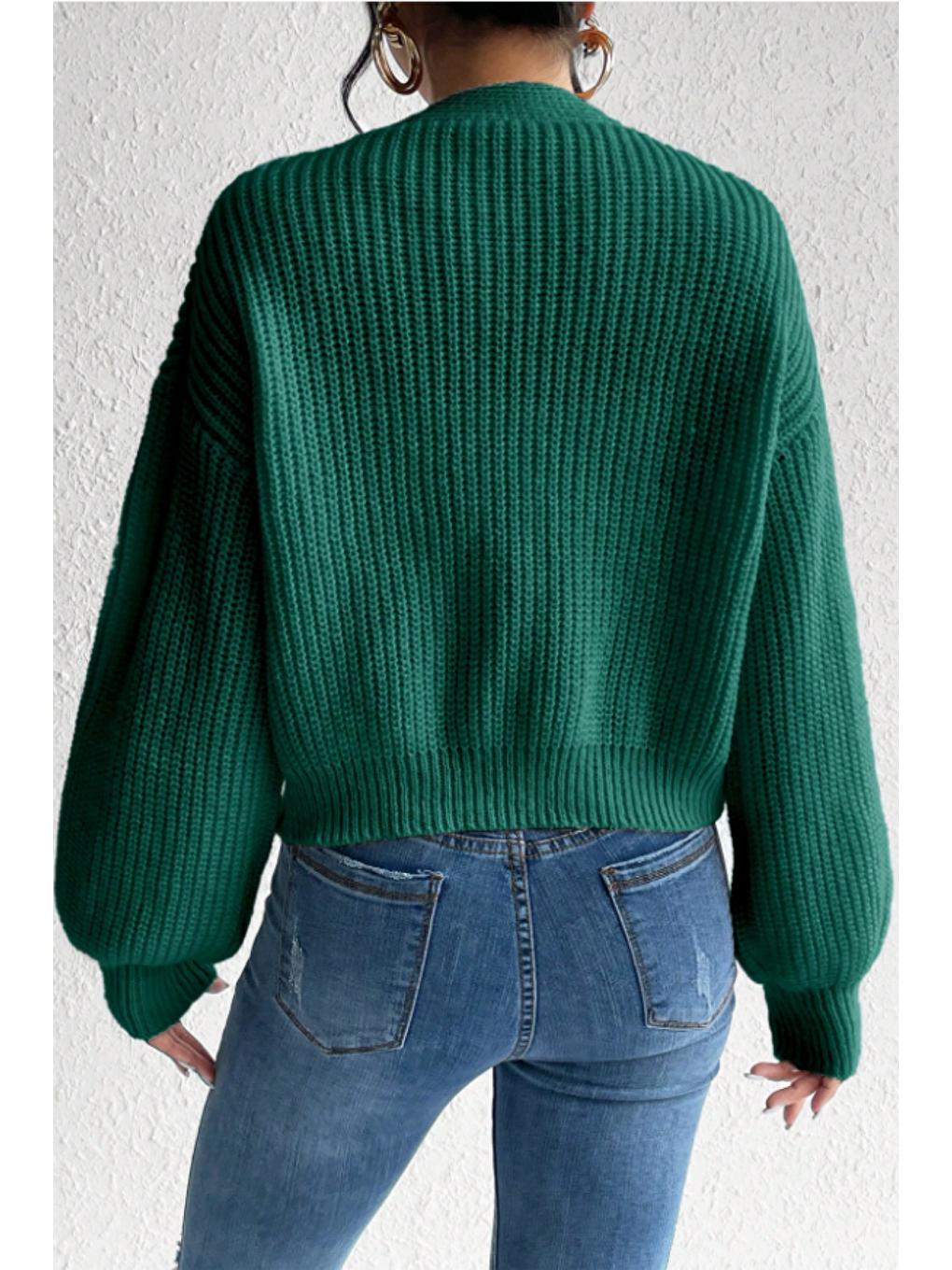 Kadın Yeşil V Yaka  Uzun Kollu Düğmeli Triko Hırka-4