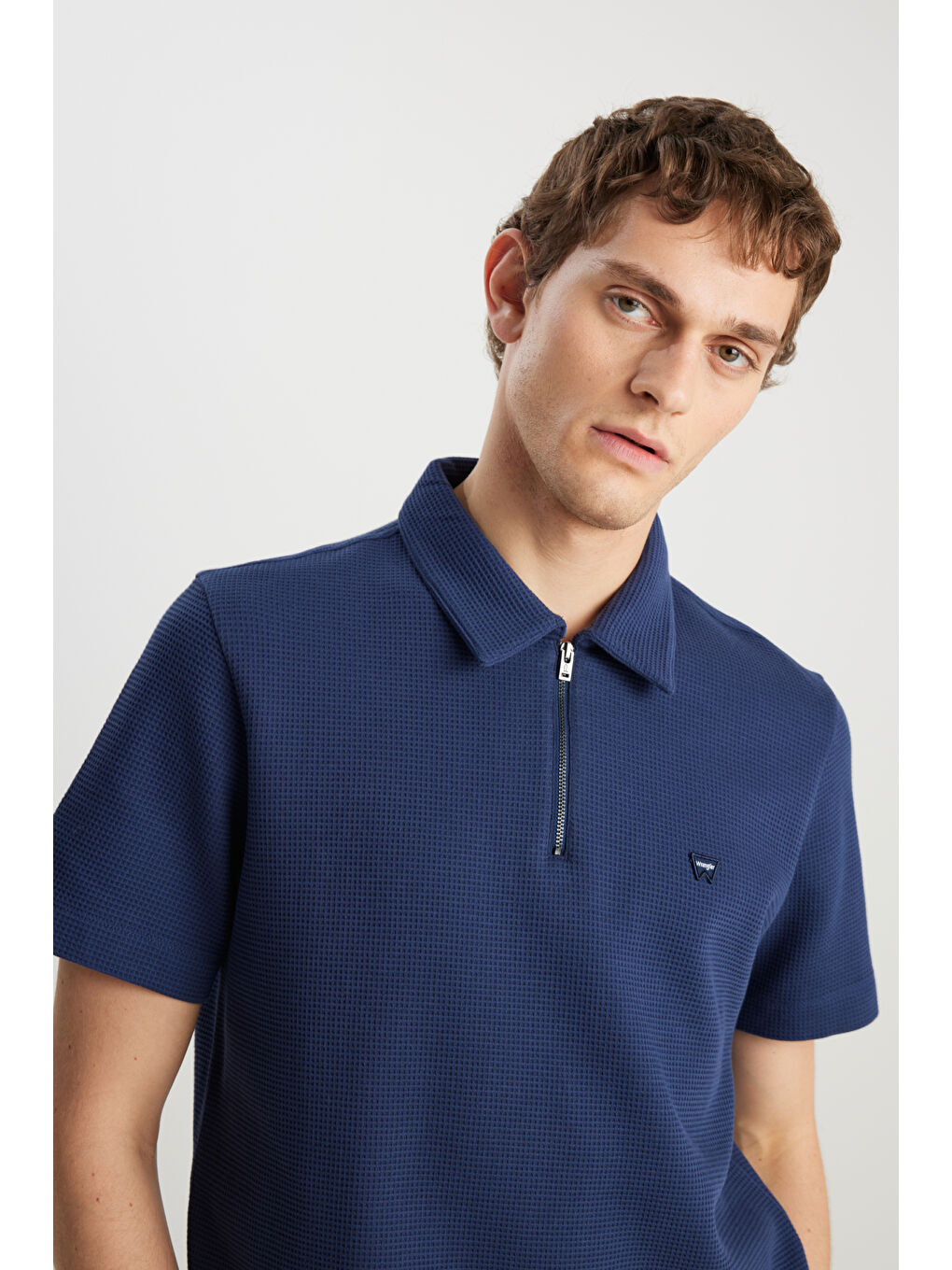 %100 Pamuk Regular Fit Normal Kesim Fermuar Detaylı Lacivert Polo Tişört-3