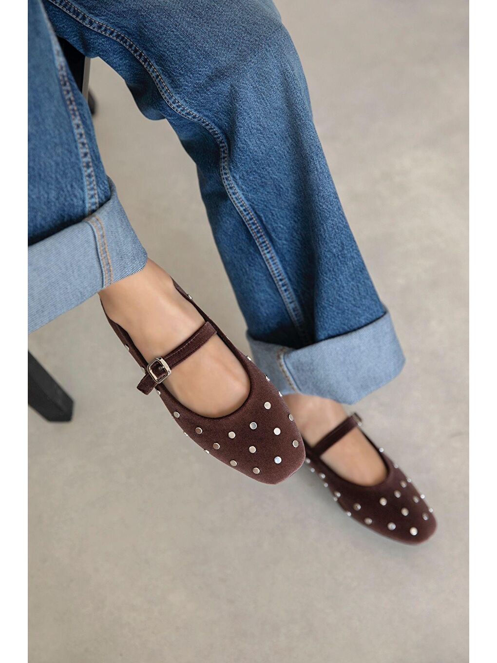 Kahverengi Azure Kadın  Drop  Detay  Kadife Babet Kahve-1