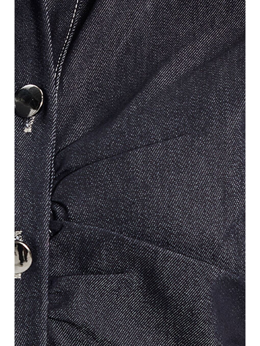 Kadın Relax Fit Rahat Kesim Düğmeli Göğüs Büzgü Detaylı Yırtmaçlı Maxi Boy Lacivert Jean Elbise-4