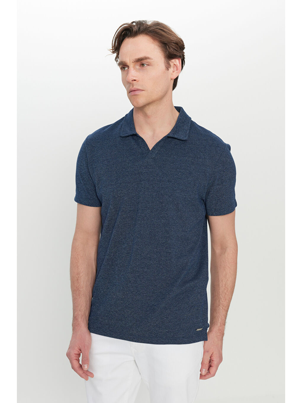 Erkek Lacivert Pamuklu Slim Fit Dar Kesim Polo Yaka Tişört-2