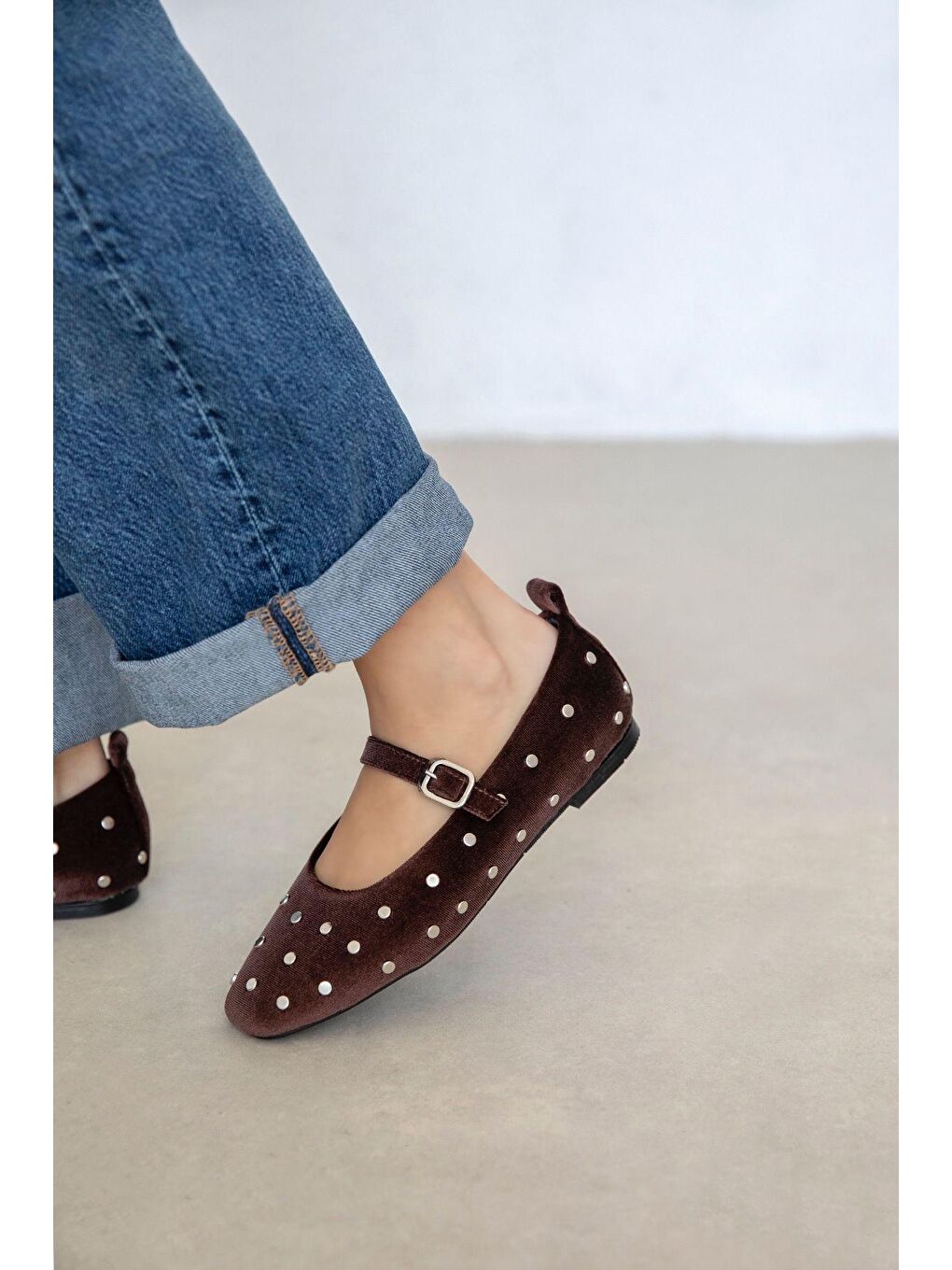 Kahverengi Azure Kadın  Drop  Detay  Kadife Babet Kahve-2