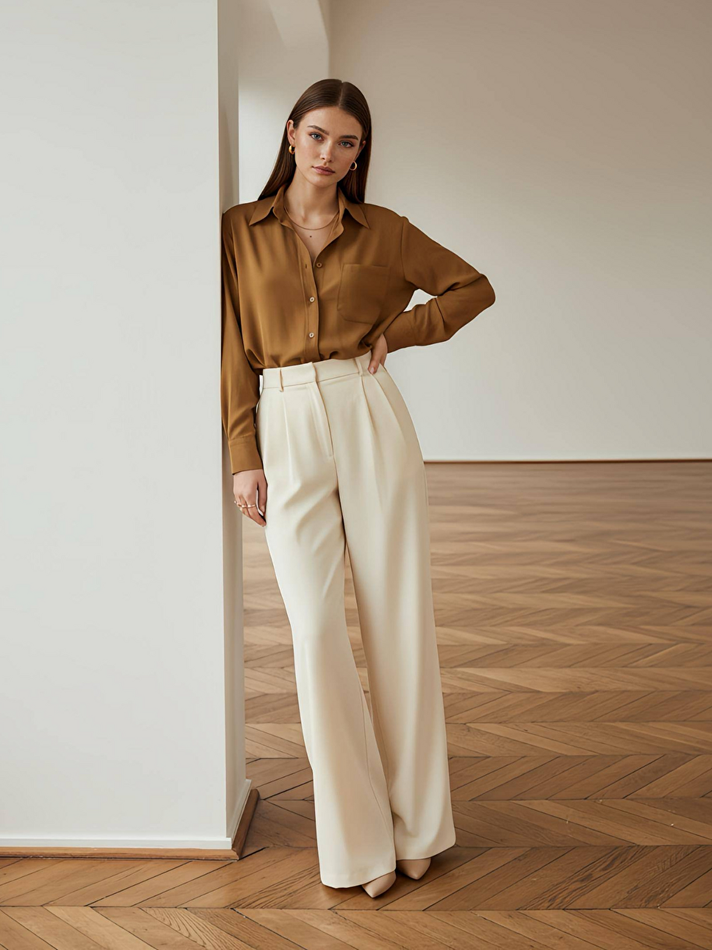 Kahverengi Oversize Arkası Uzun Önü Kısa Poplin Gömlek