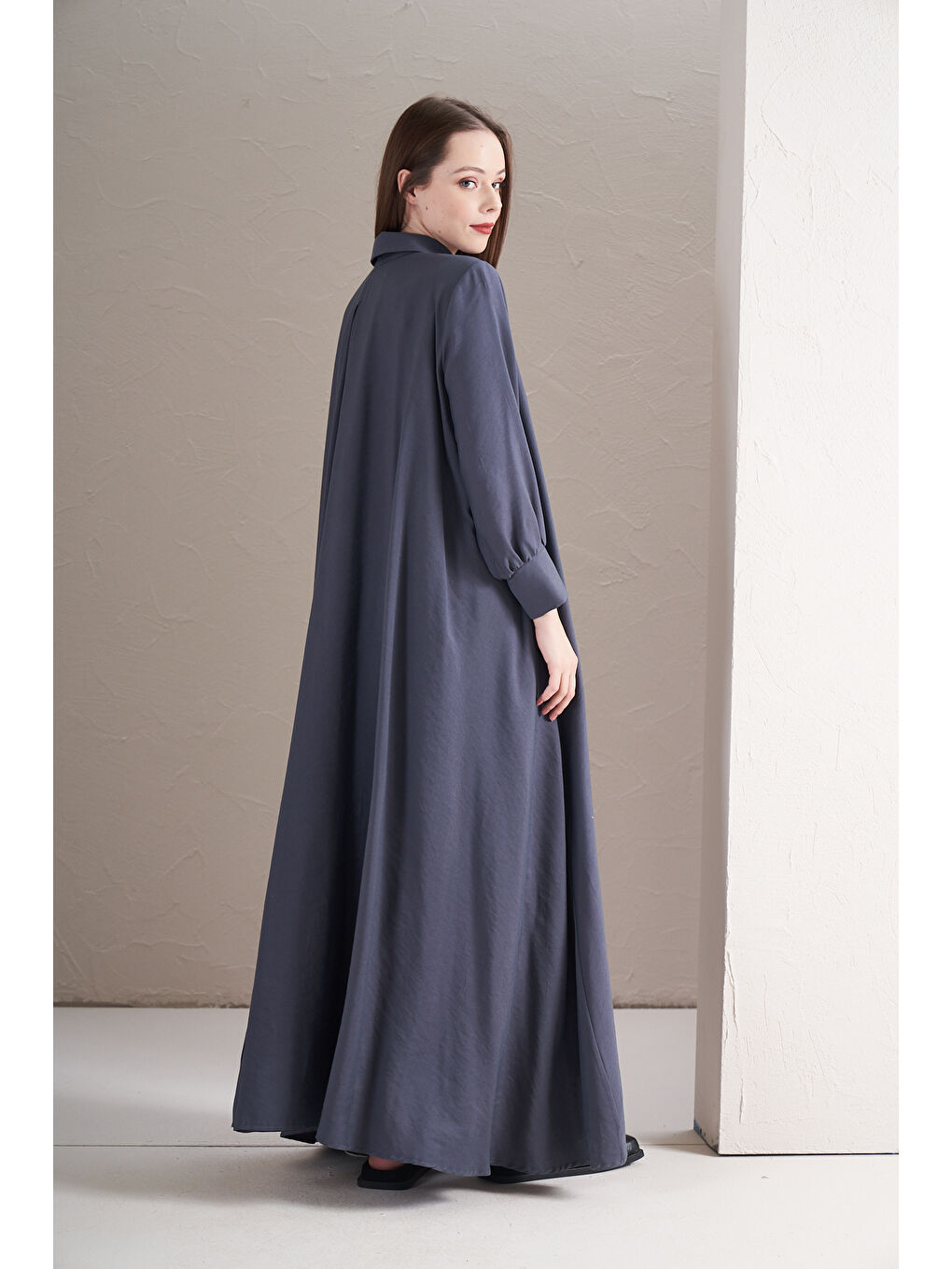 A Pile Ekstra Salaş Modal Elbise İndigo-3