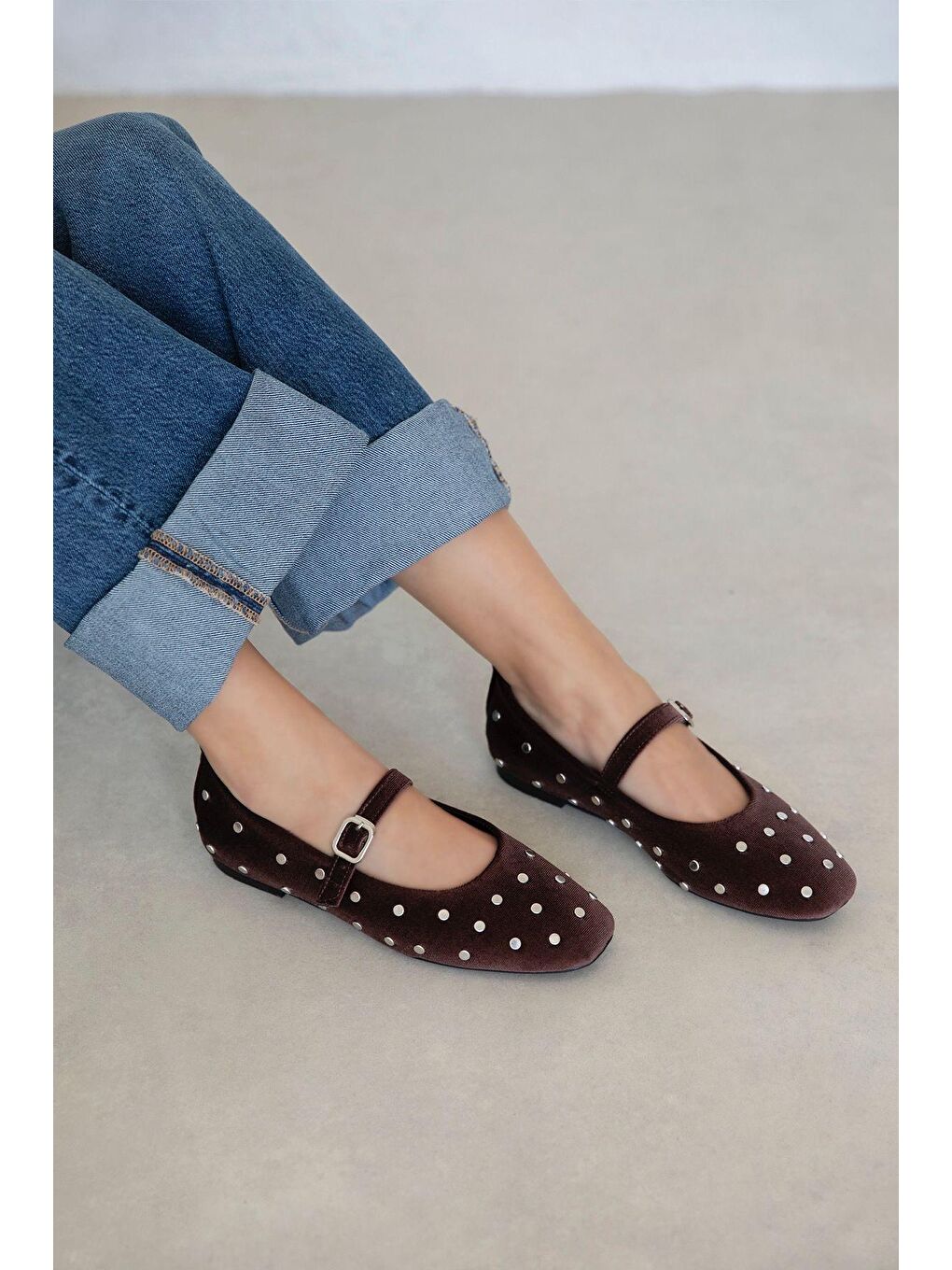 Kahverengi Azure Kadın  Drop  Detay  Kadife Babet Kahve-3