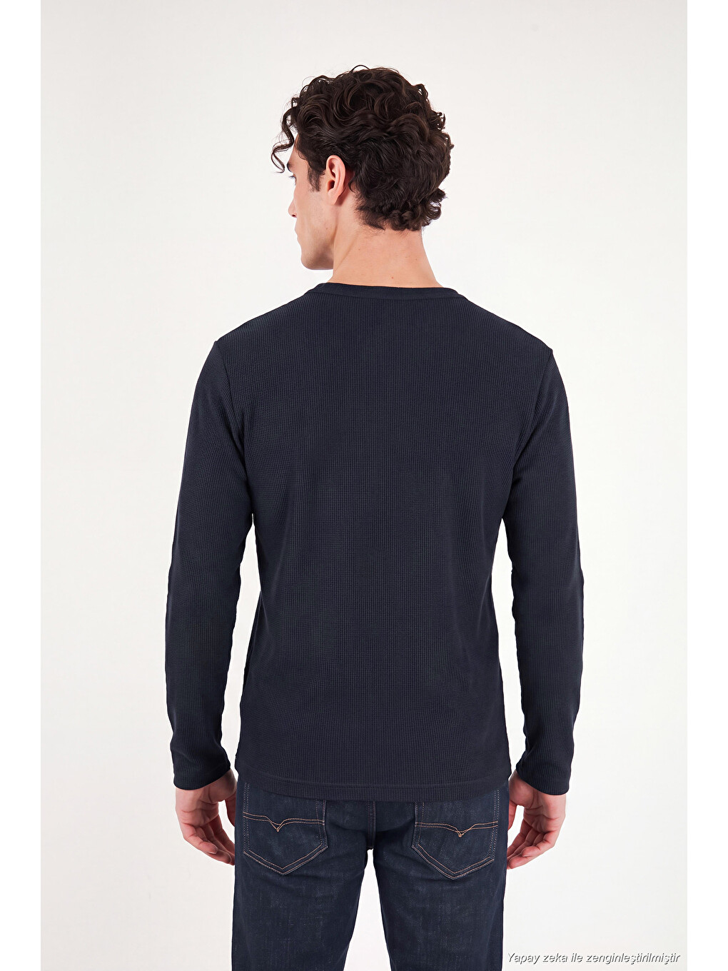 Lacivert Pamuklu Regular Fit Düğmeli Bisiklet Yaka Sweat 5905852-6