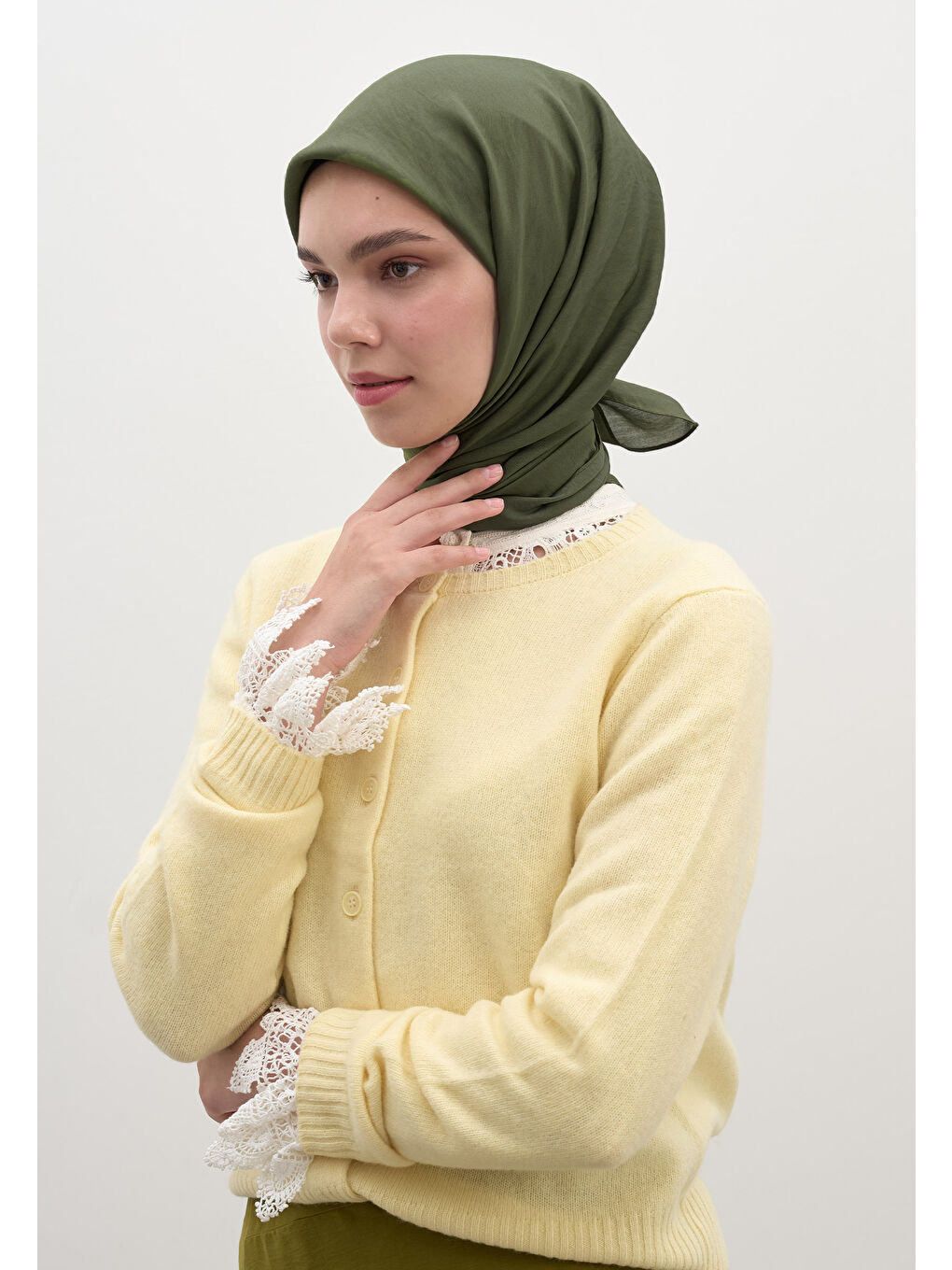 Yeşil PAMUK VİSKON EŞARP YAPRAK-1