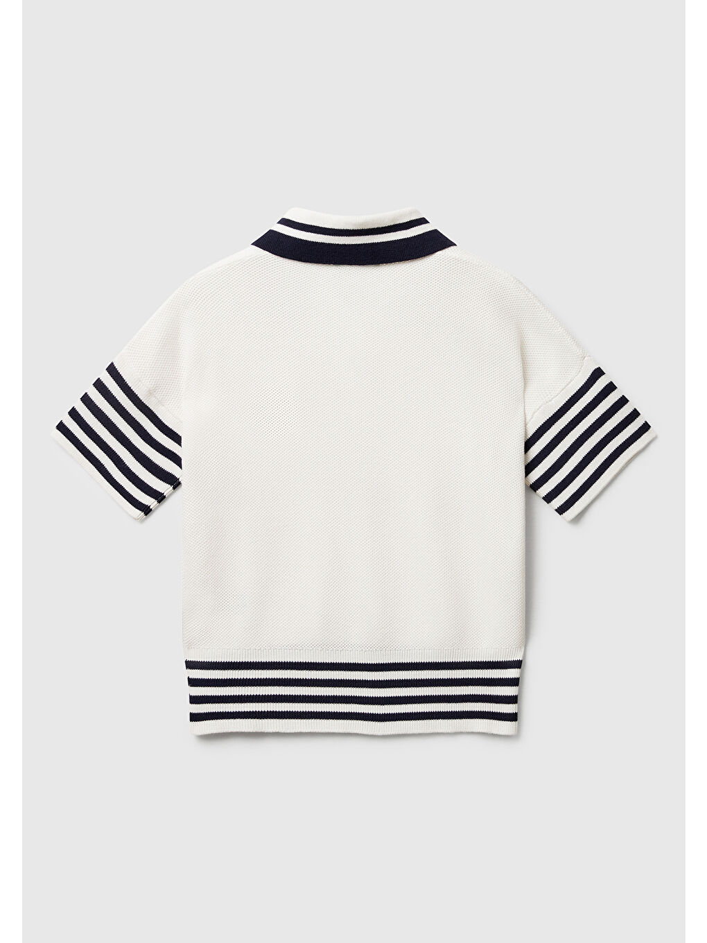 Ekru Kadın Krem %100 Pamuk Polo Yaka Kısa Kollu Kazak-4