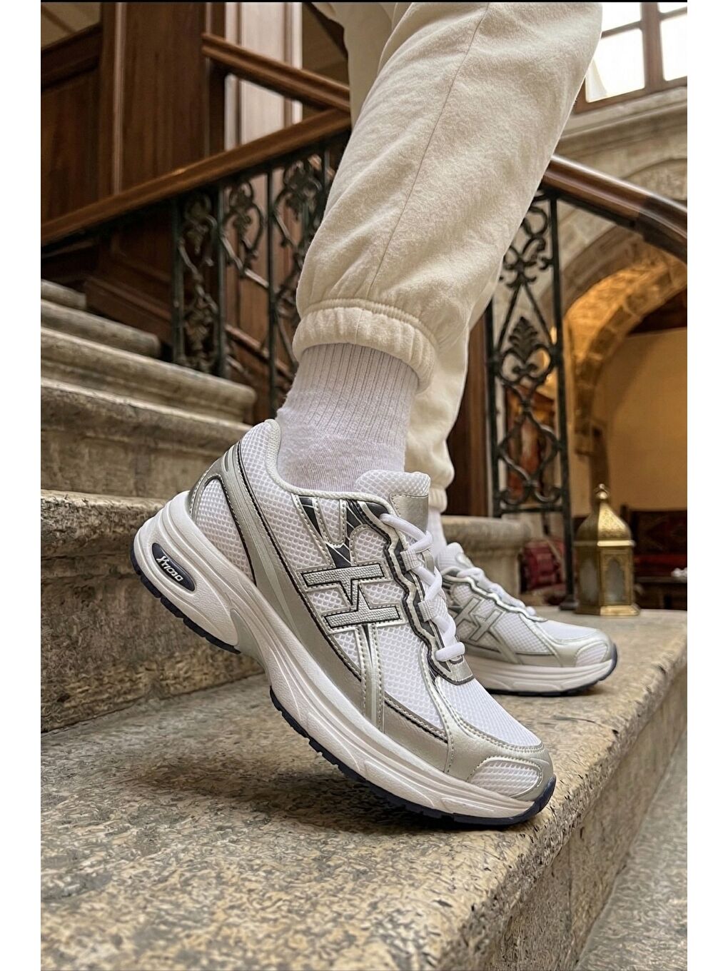 Gri HYNEX Kadın Kalın Taban Bağcıklı Günlük Sneaker Spor Ayakkabı-2