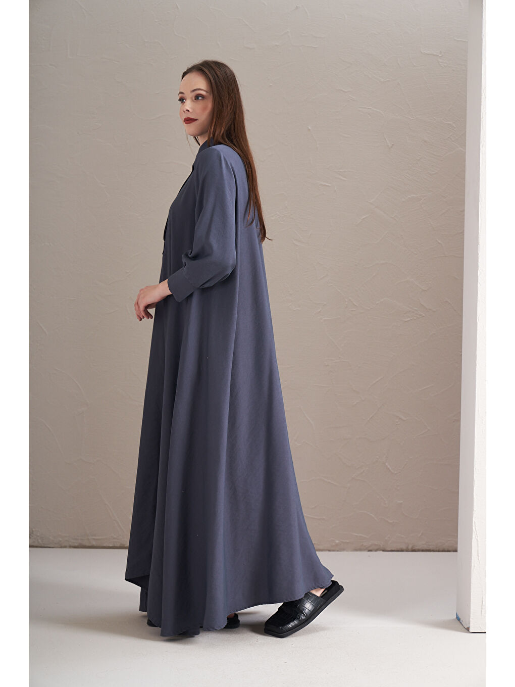 A Pile Ekstra Salaş Modal Elbise İndigo-5