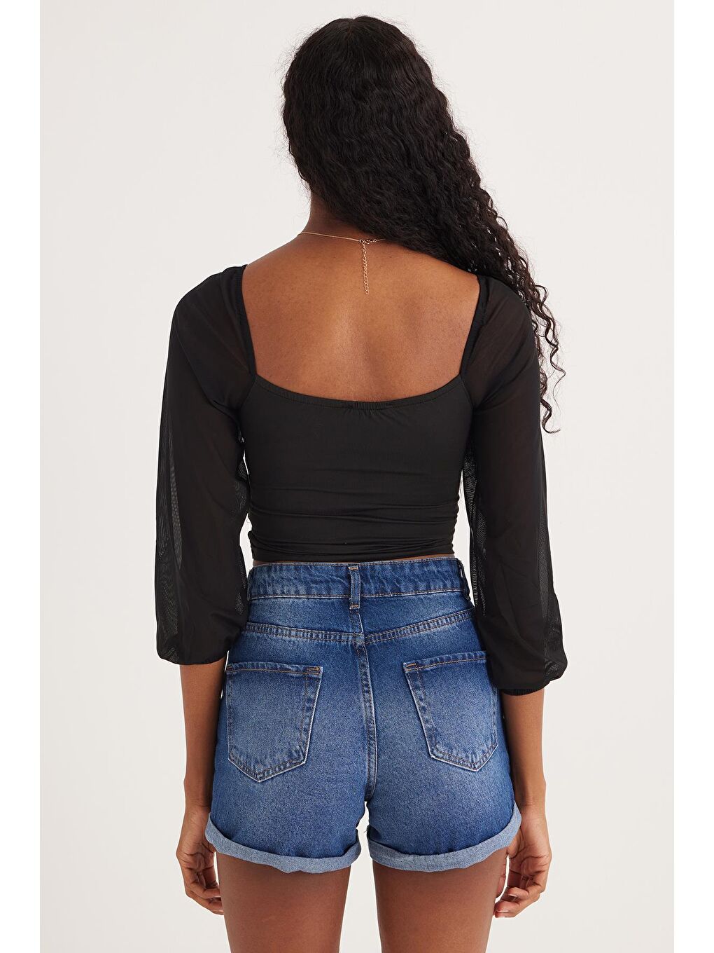 Kadın Slim Fit Dar Kesim Uzun Kollu Büzgülü Siyah Bluz-6