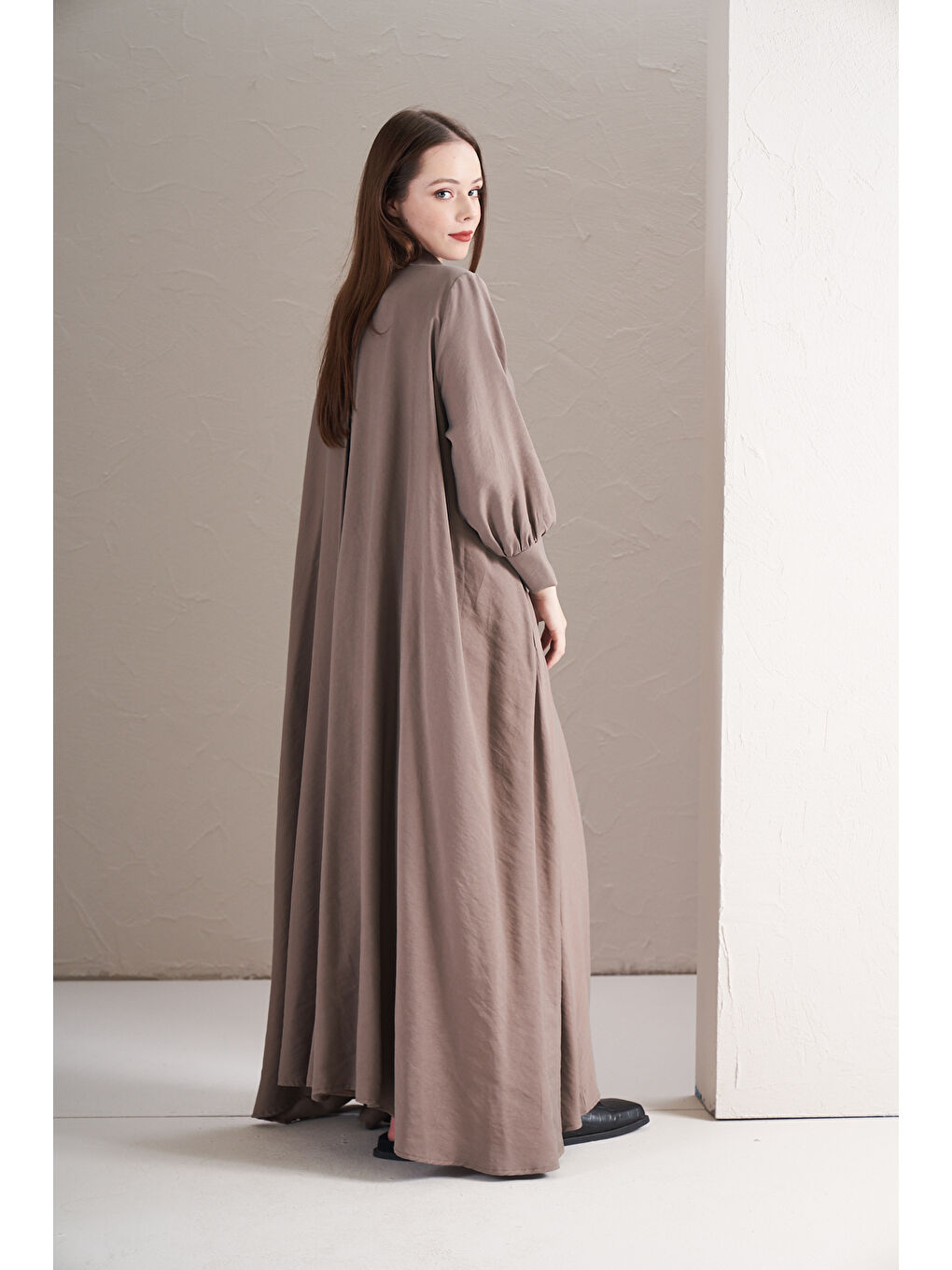 Bej A Pile Ekstra Salaş Modal Elbise Vizon-10