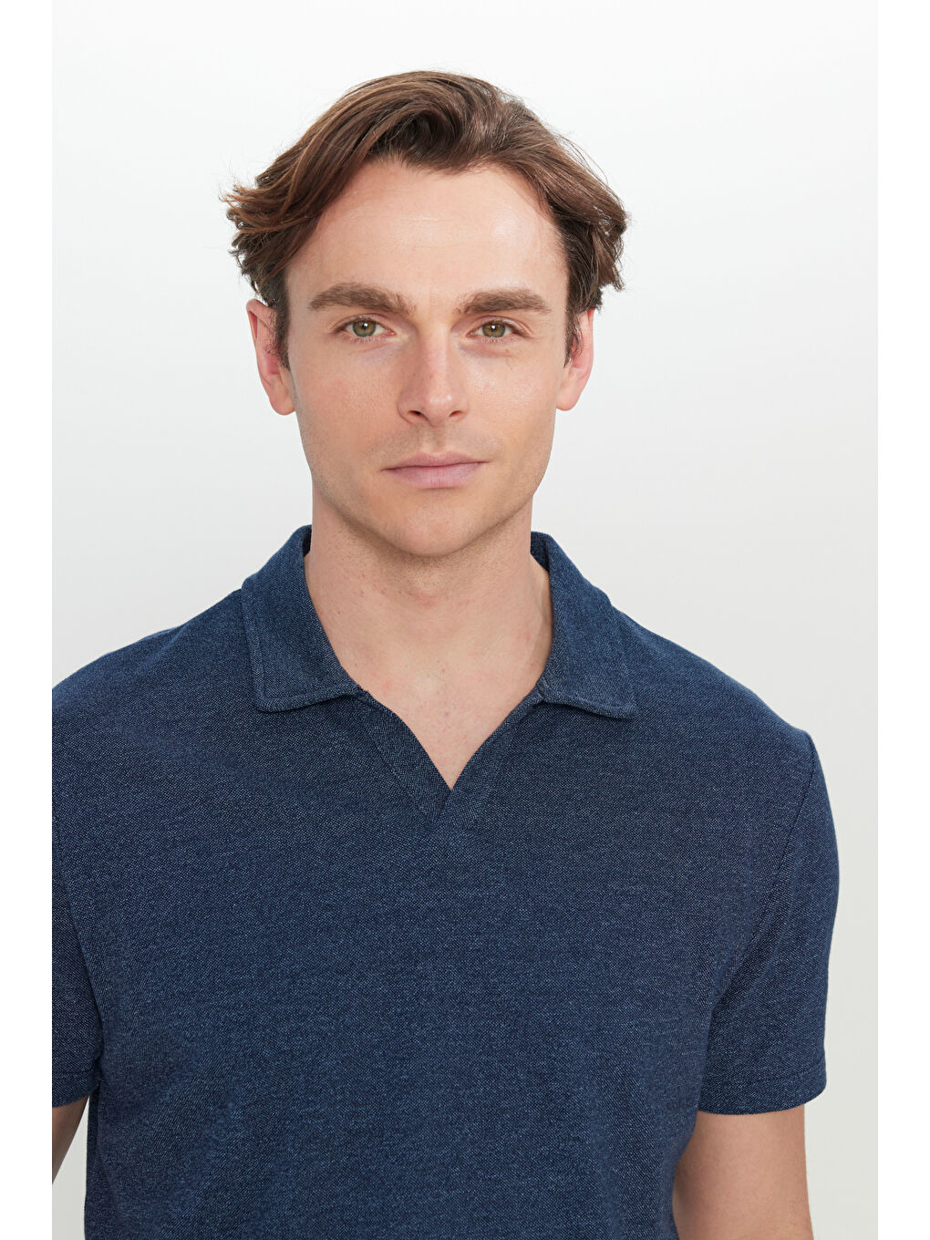 Erkek Lacivert Pamuklu Slim Fit Dar Kesim Polo Yaka Tişört-3