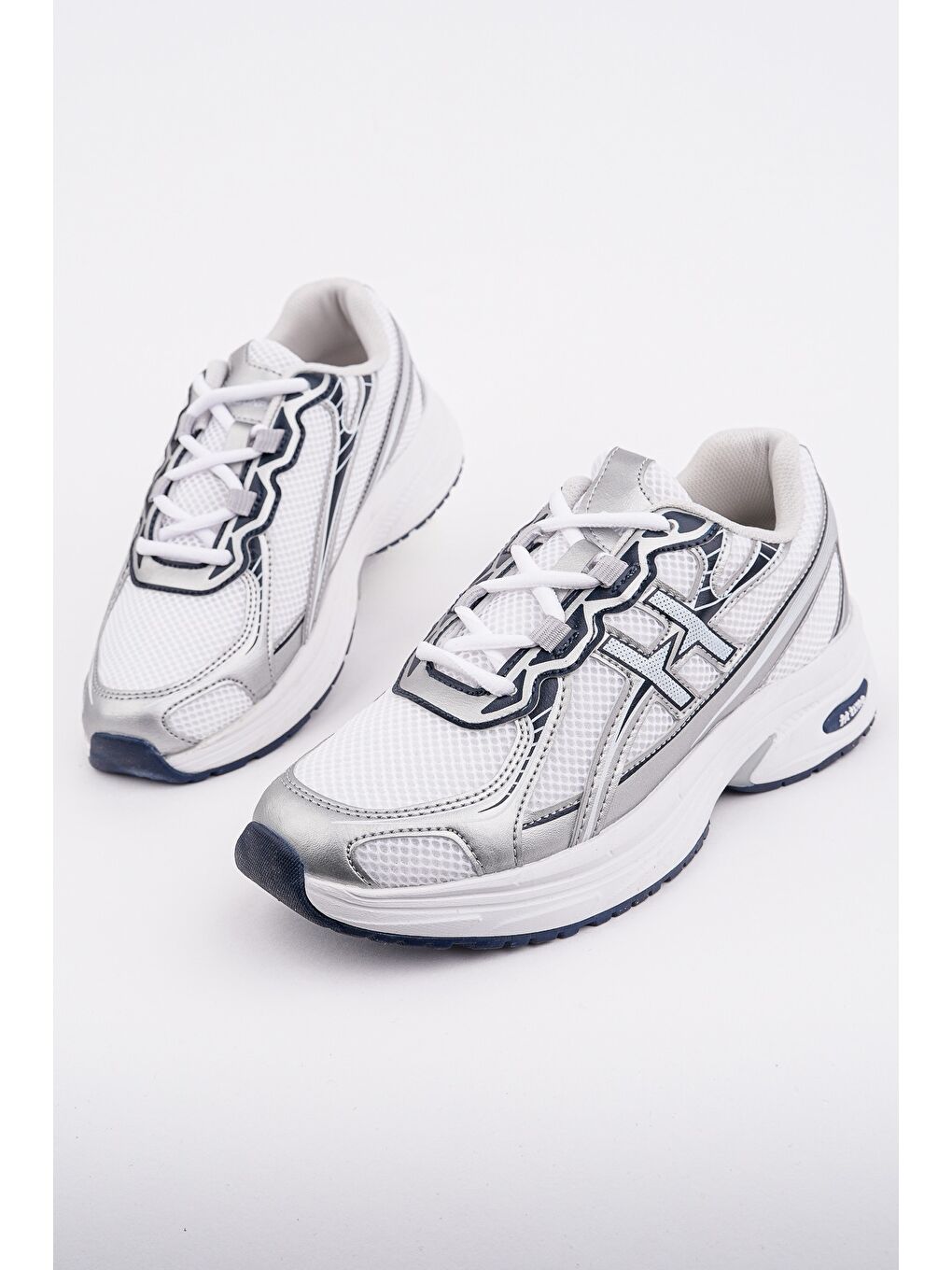 Gri HYNEX Kadın Kalın Taban Bağcıklı Günlük Sneaker Spor Ayakkabı-4