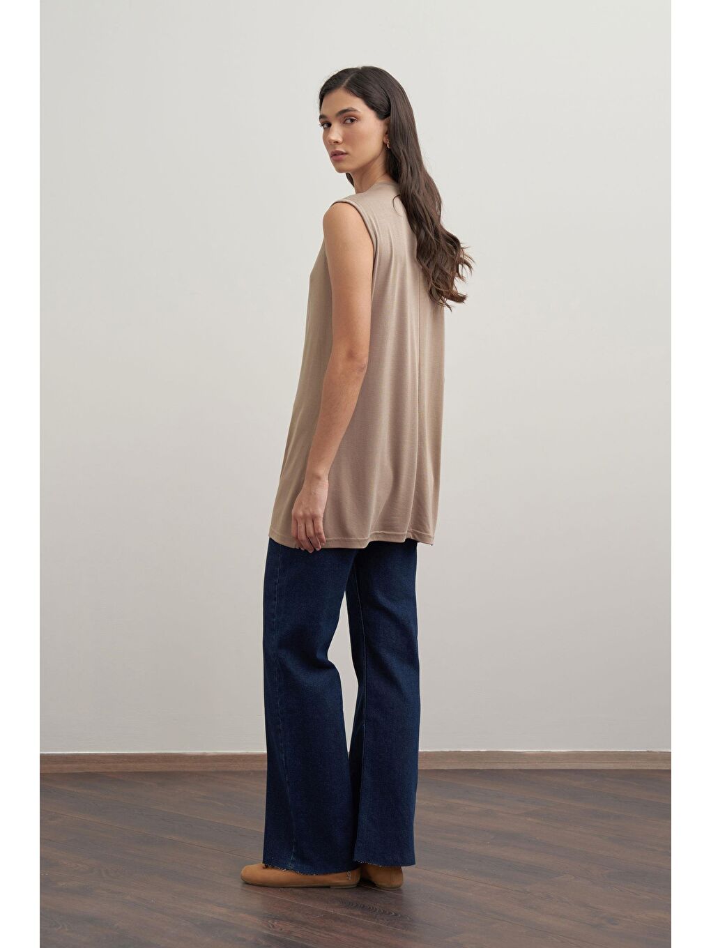 Bej Vizon-Basıc Sıfır Kol İçlik Tunik-2