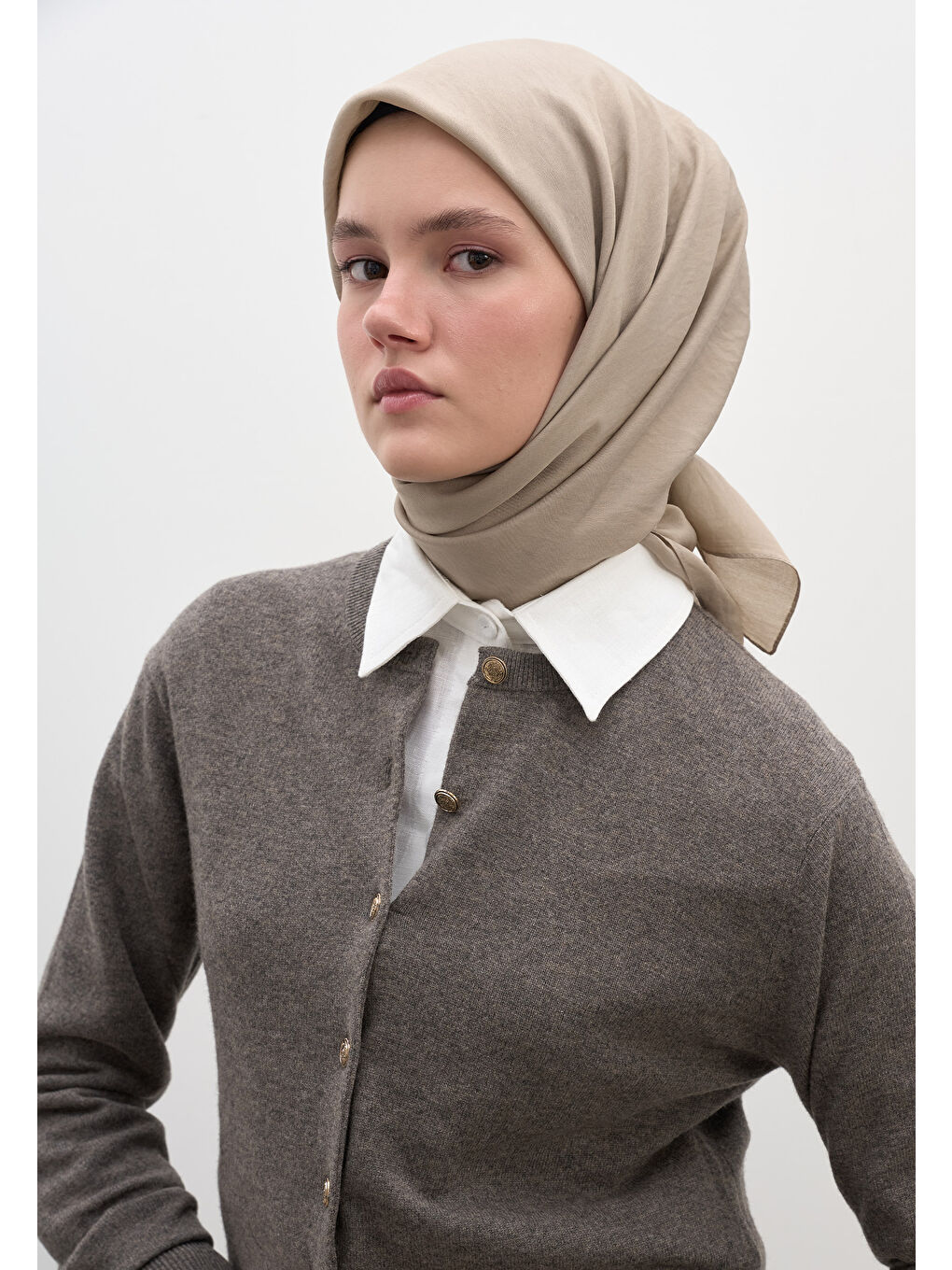 Bej PAMUK VİSKON EŞARP NATUREL BEJ-3