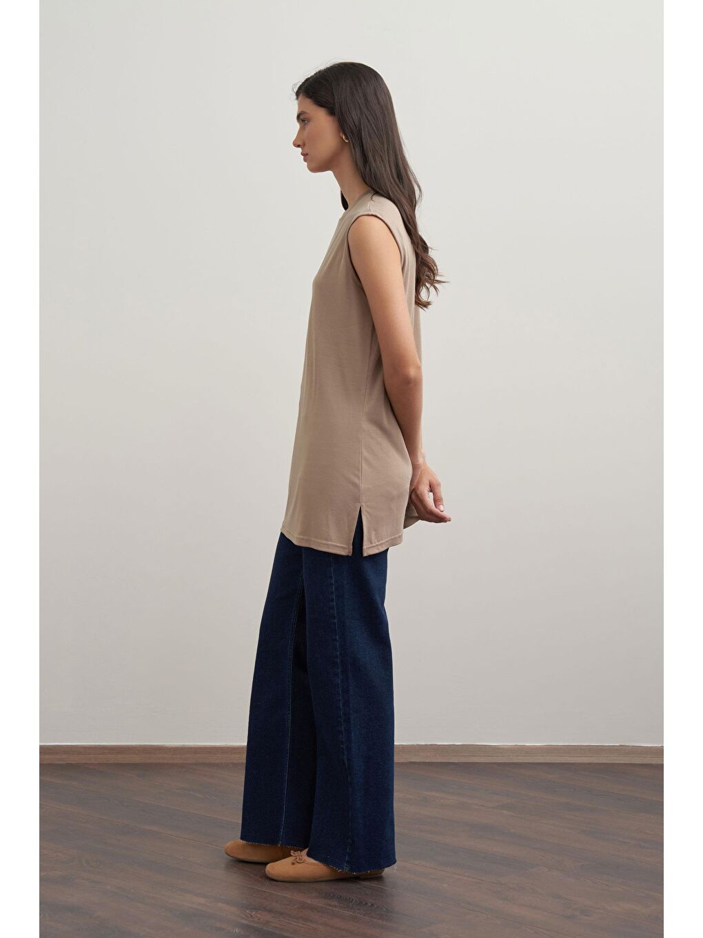Bej Vizon-Basıc Sıfır Kol İçlik Tunik-3