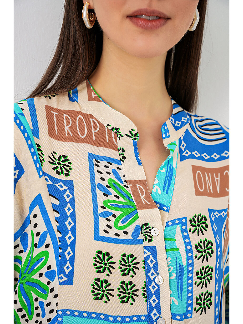 Kadın Desenli Uzun Tesettür Elbise 2585 - A. Turkuaz-4