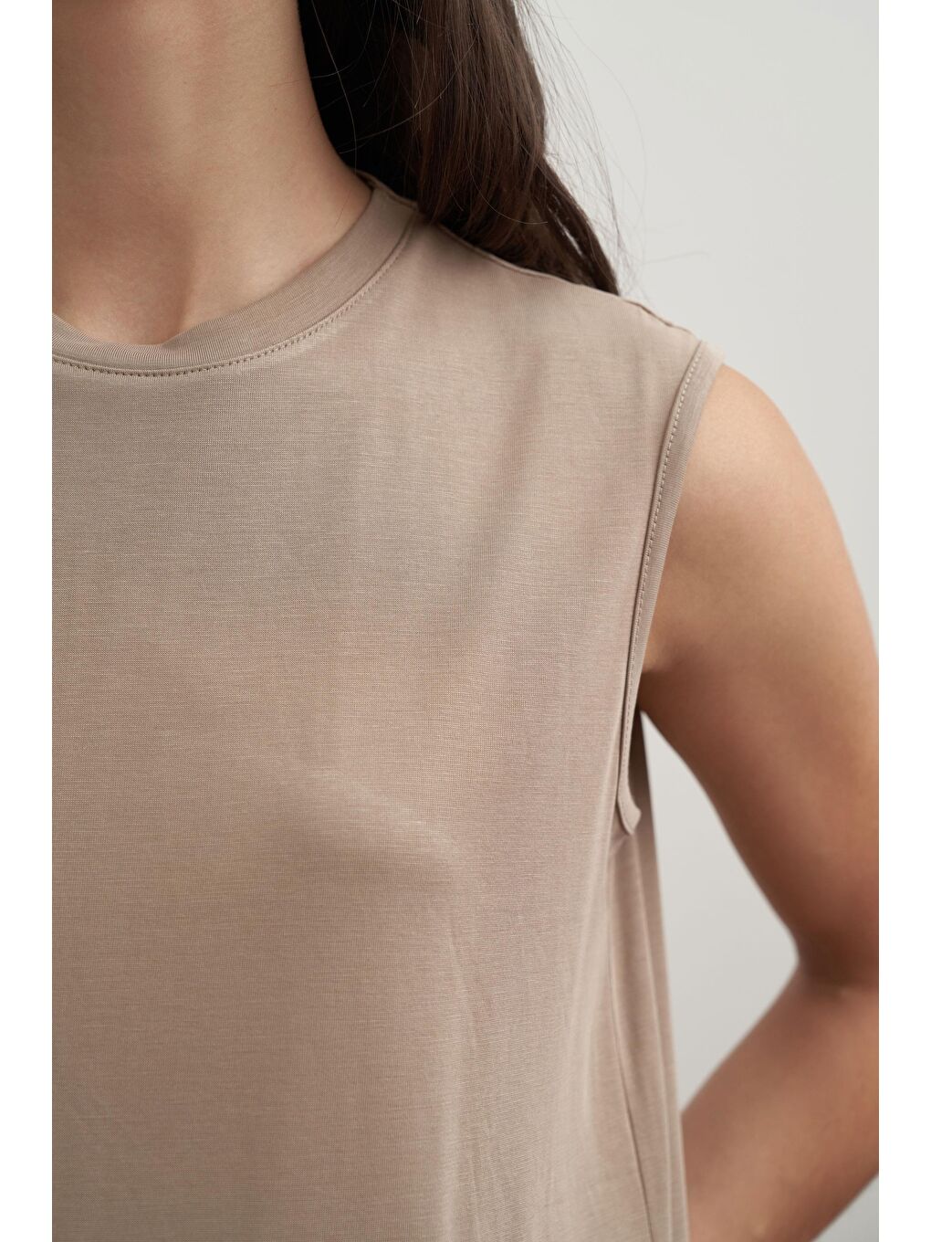 Bej Vizon-Basıc Sıfır Kol İçlik Tunik-4