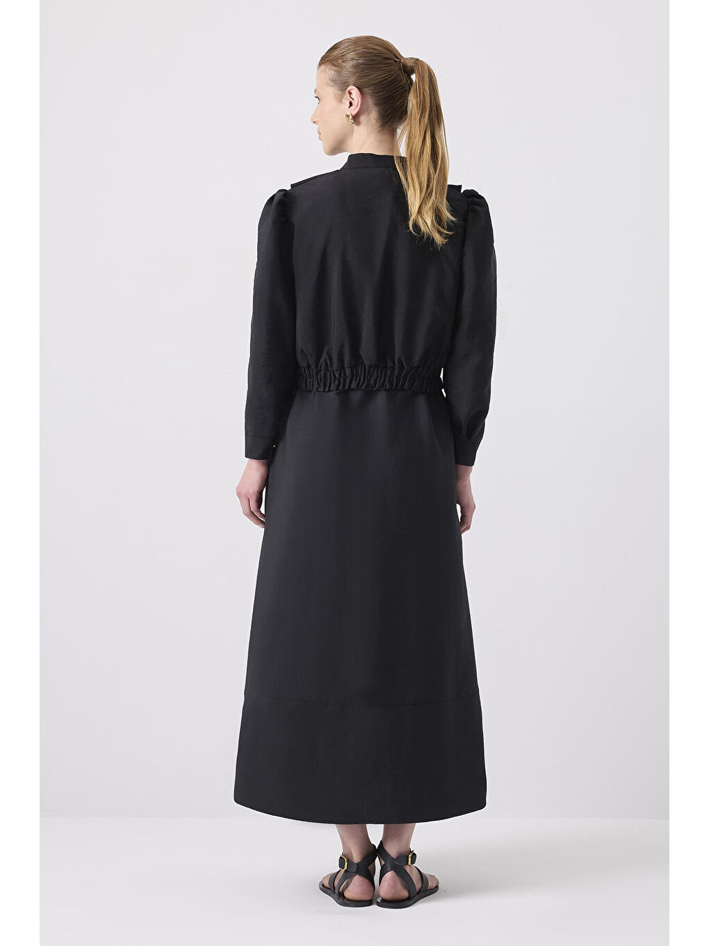 Siyah Ceketli Kupra Elbise-3