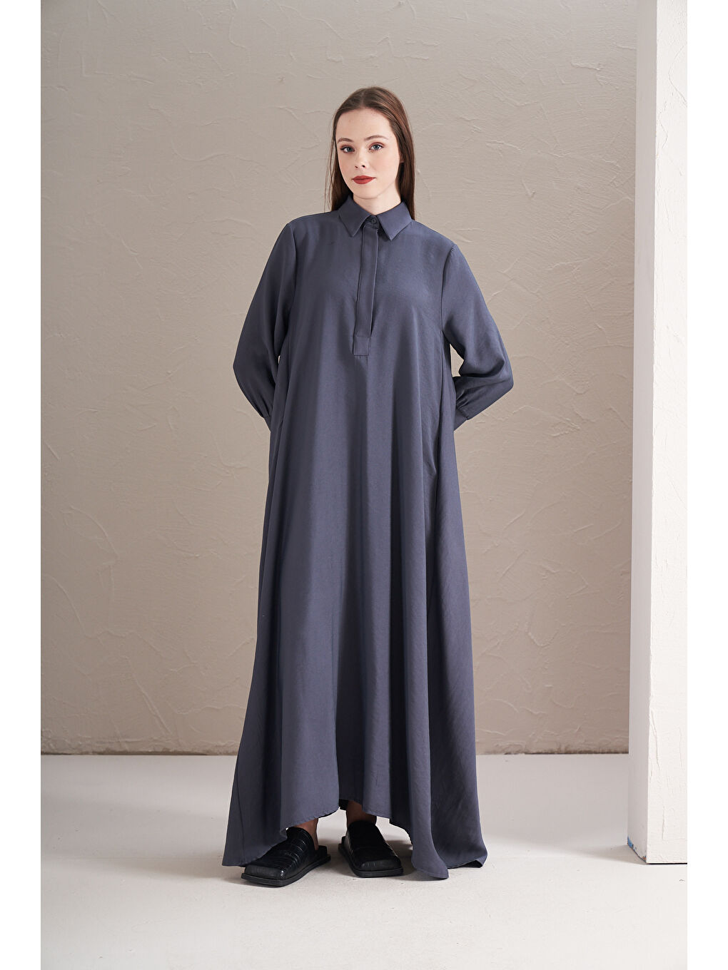 A Pile Ekstra Salaş Modal Elbise İndigo-8