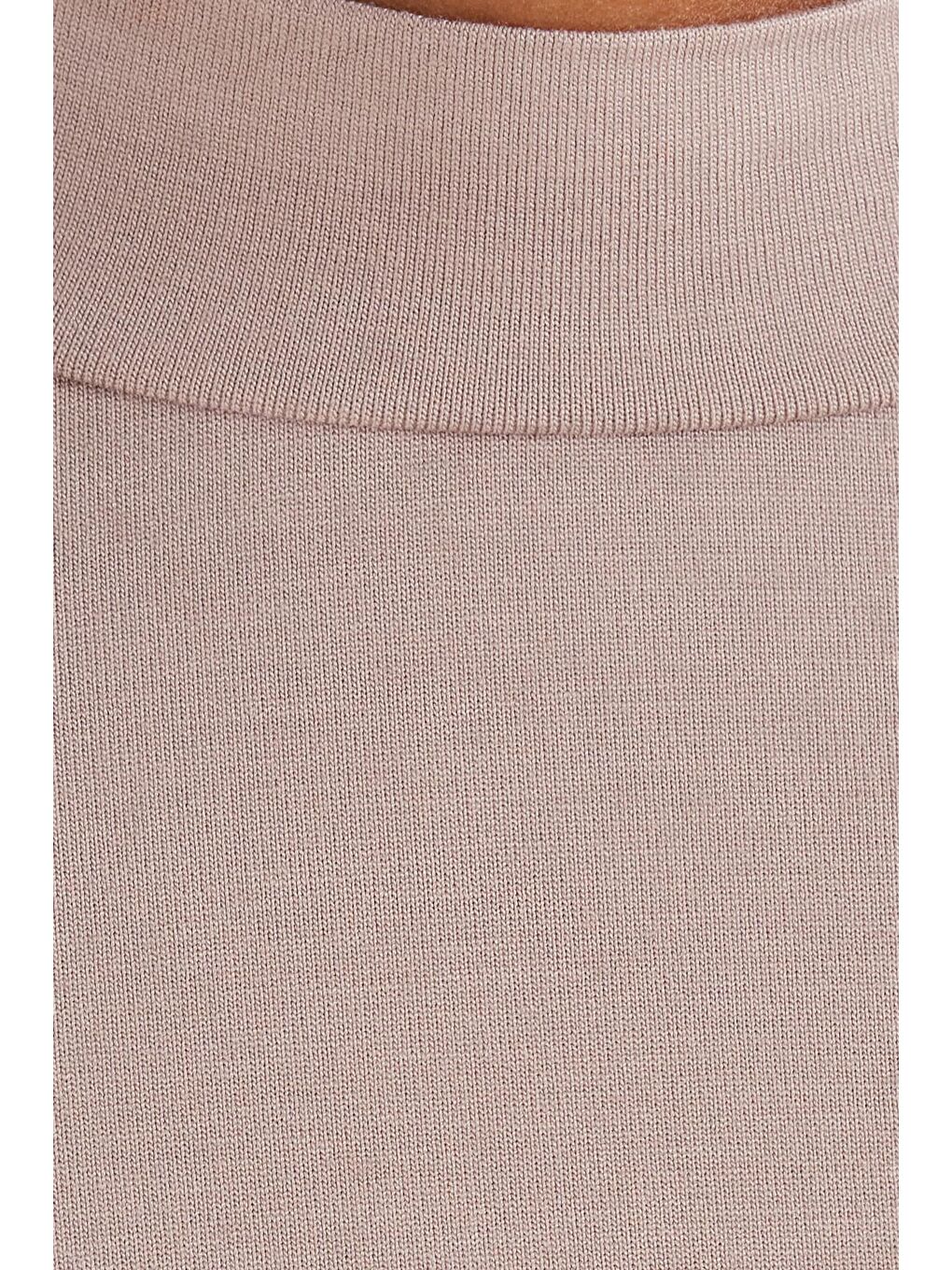 Bej Kadın Slim Fit Dar Kesim Viskon Kumaş Yarım Balıkçı Yaka Vizon Bluz-5