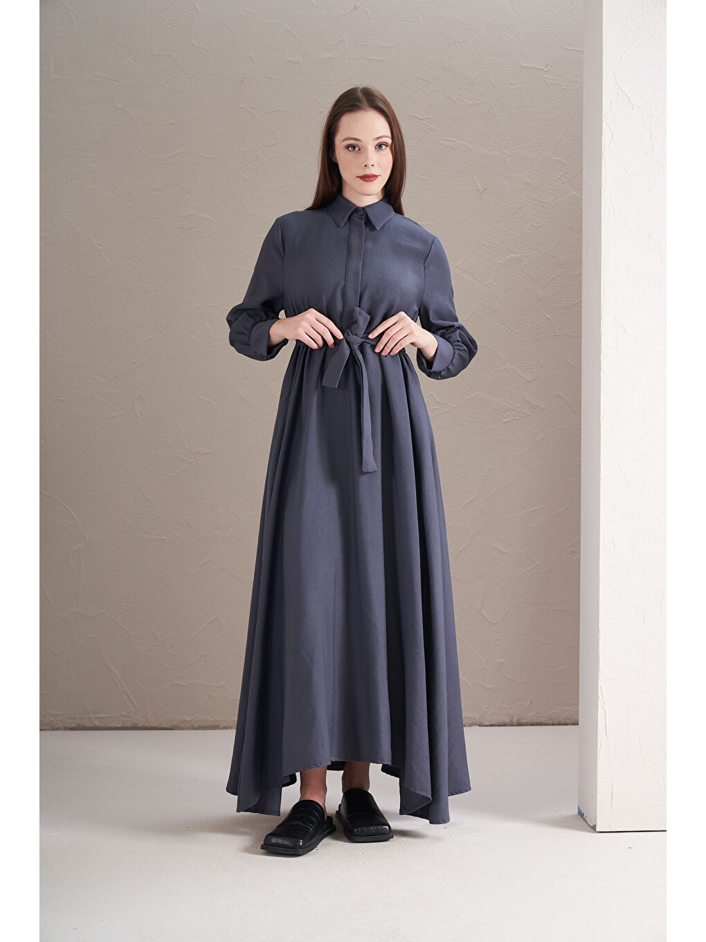 A Pile Ekstra Salaş Modal Elbise İndigo-9