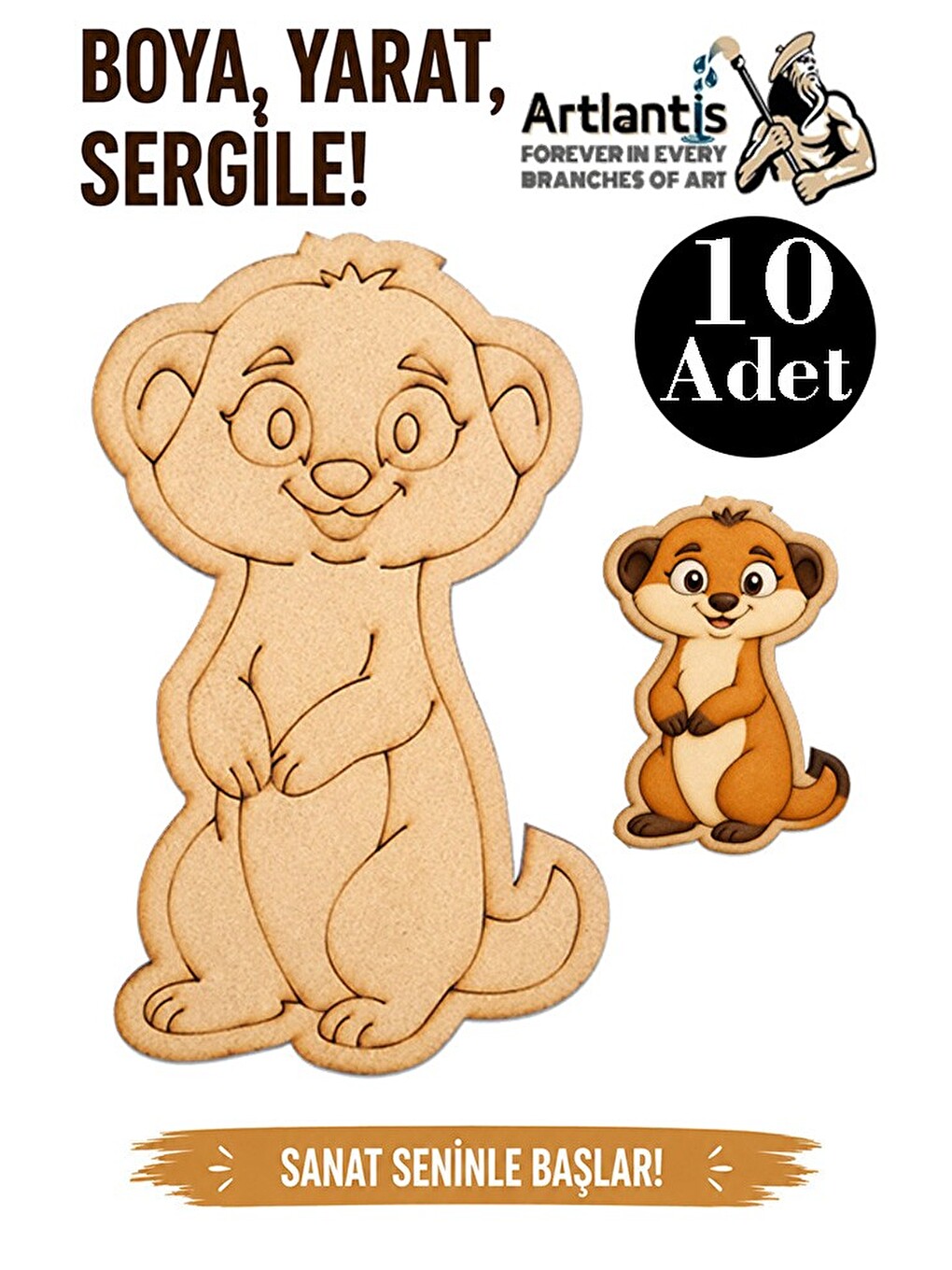 Ahşap Boyama Hayvanlar 10 Adet 10x15 Set2 Hayvan Boyama Figürü Etkinlik Çocuk Gelişim Motor Beceri A