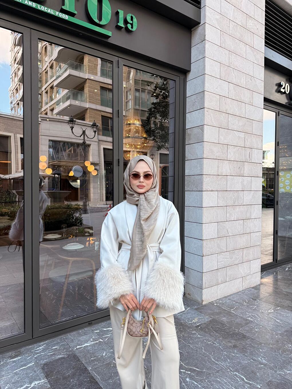 Ekru Kadın Bel Bağlamalı Kaşe Kaban Krem-4