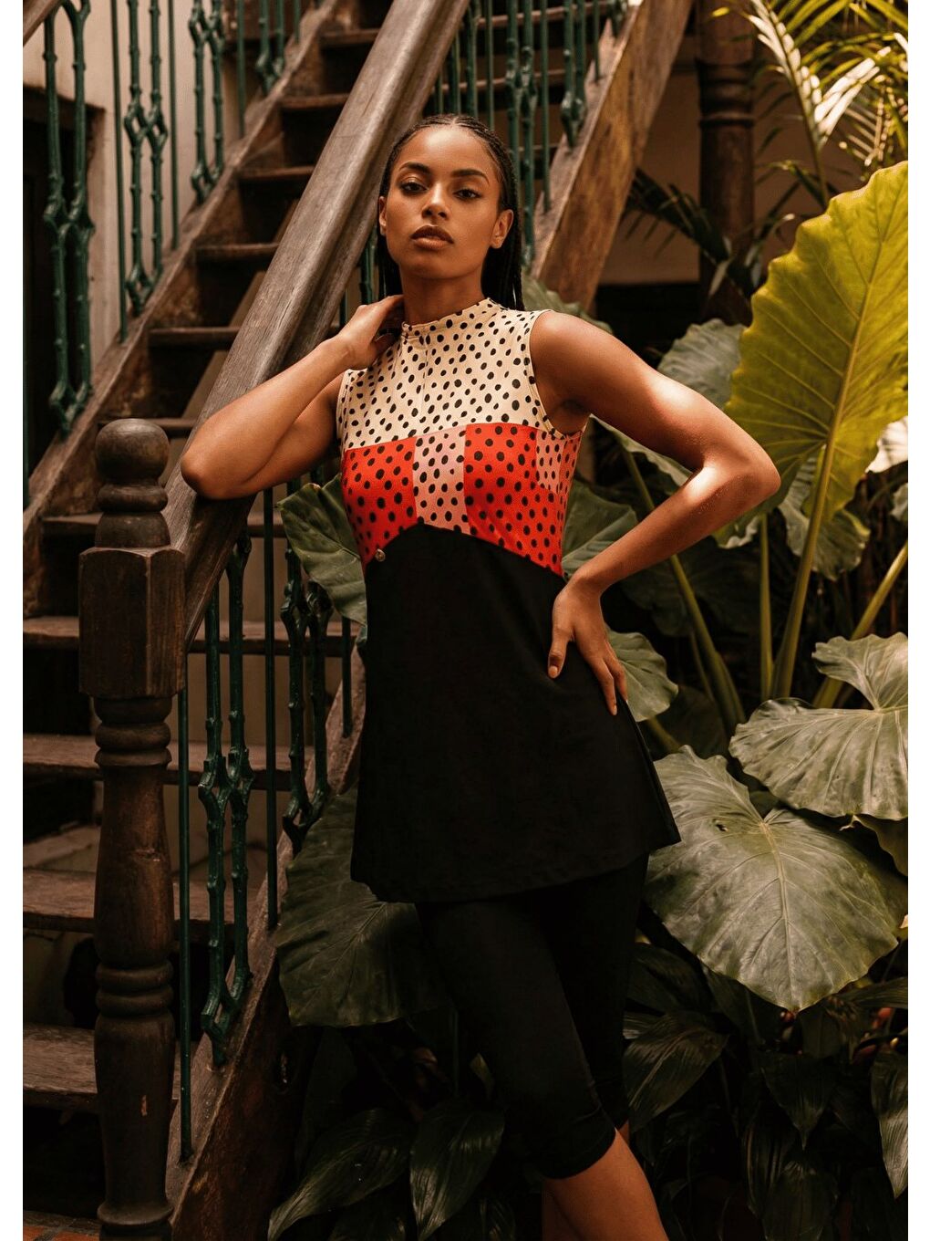 Karışık Taytlı Mayo - Kırmızı Pembe Puantiye-1