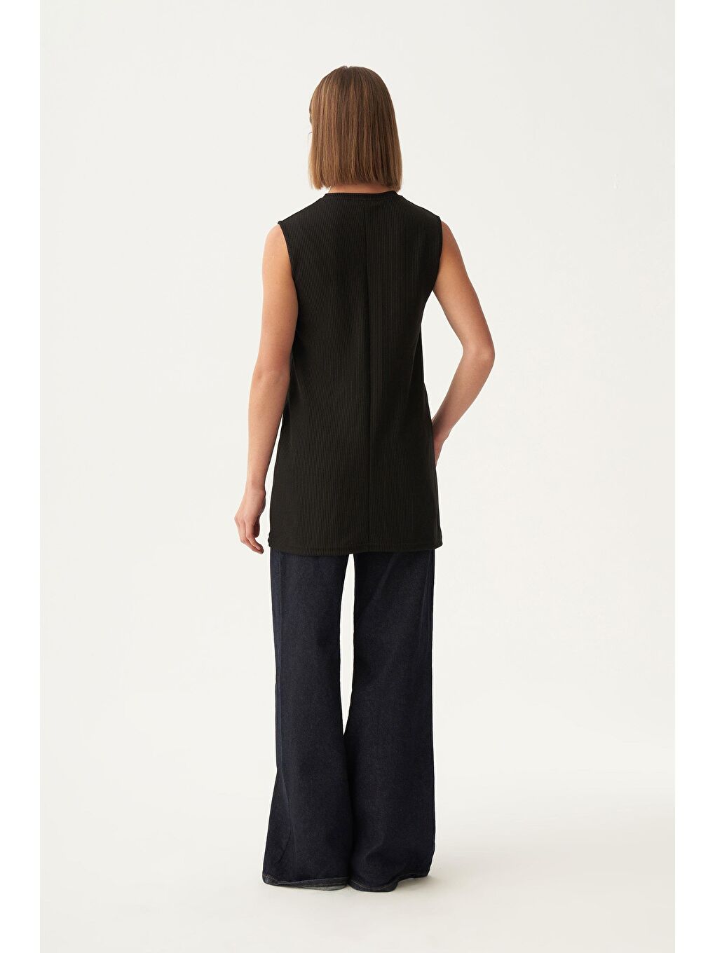 Siyah-Pamuklu Fitilli Kolsuz Elastanlı T-Shirt-3