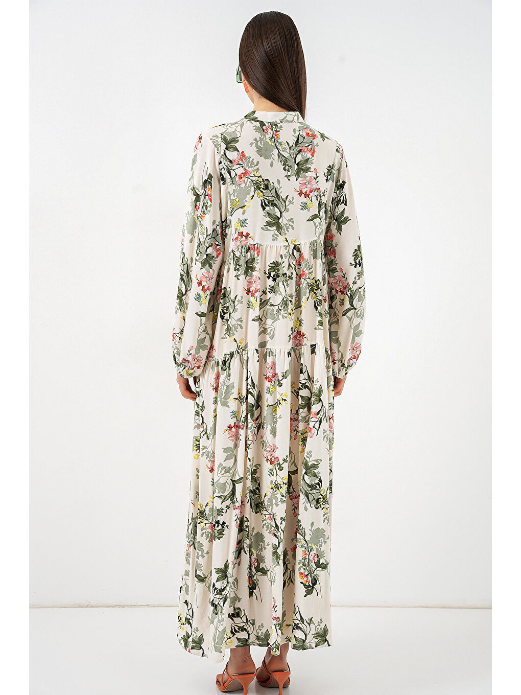 Yeşil Kadın Desenli Uzun Tesettür Elbise 2585 - C. Çağla-4