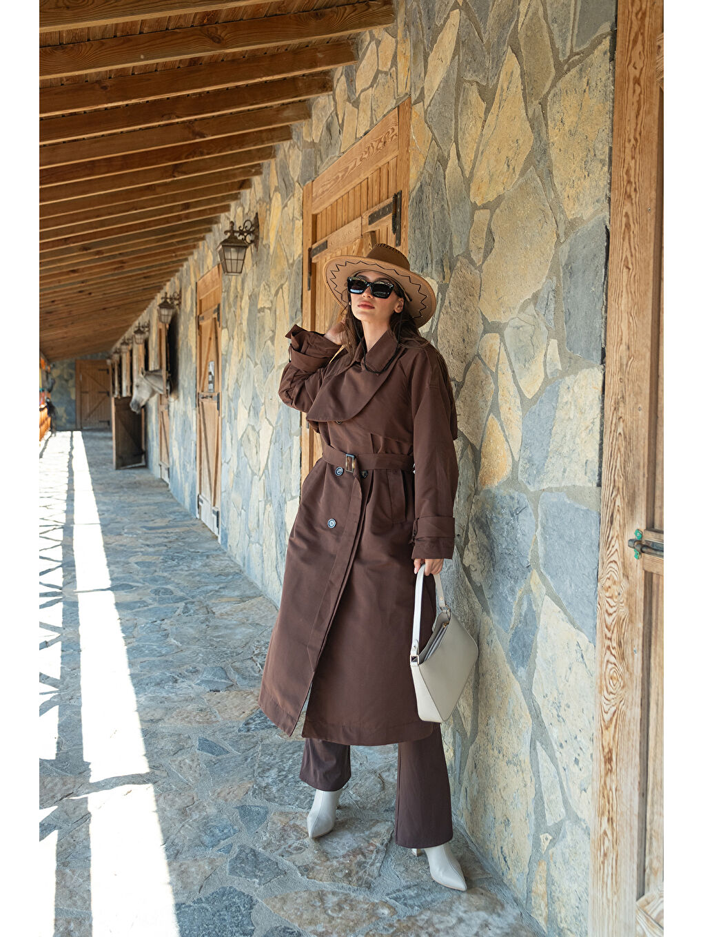 Kahverengi Kadın Cep Yaka Trençkot Kahve-1