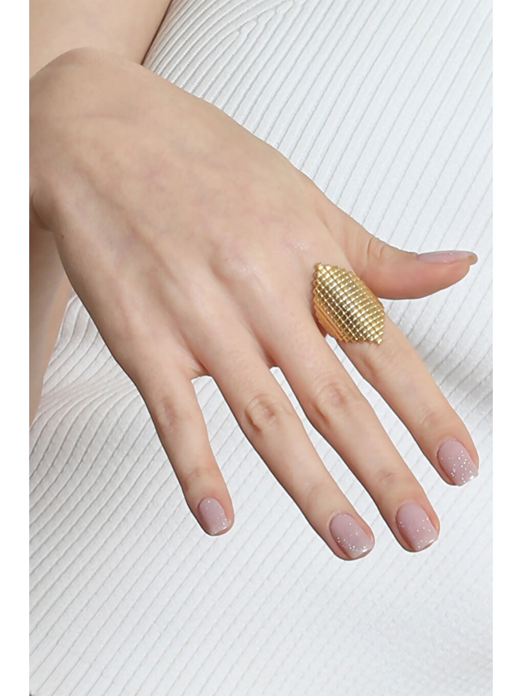 Sarı Kadın Lak Altın Renk Kaplama Ayarlanabilir Geometrik Yüzük-2