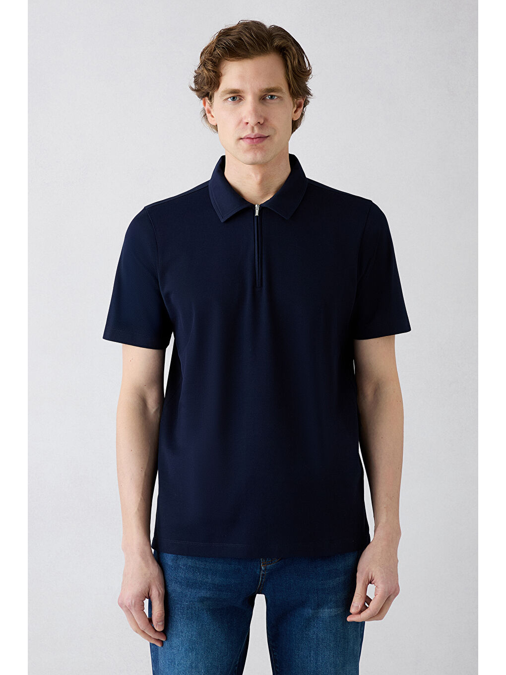 Lacivert Regular Fit Pamuk Fermuarlı Polo Yaka Tişört-1