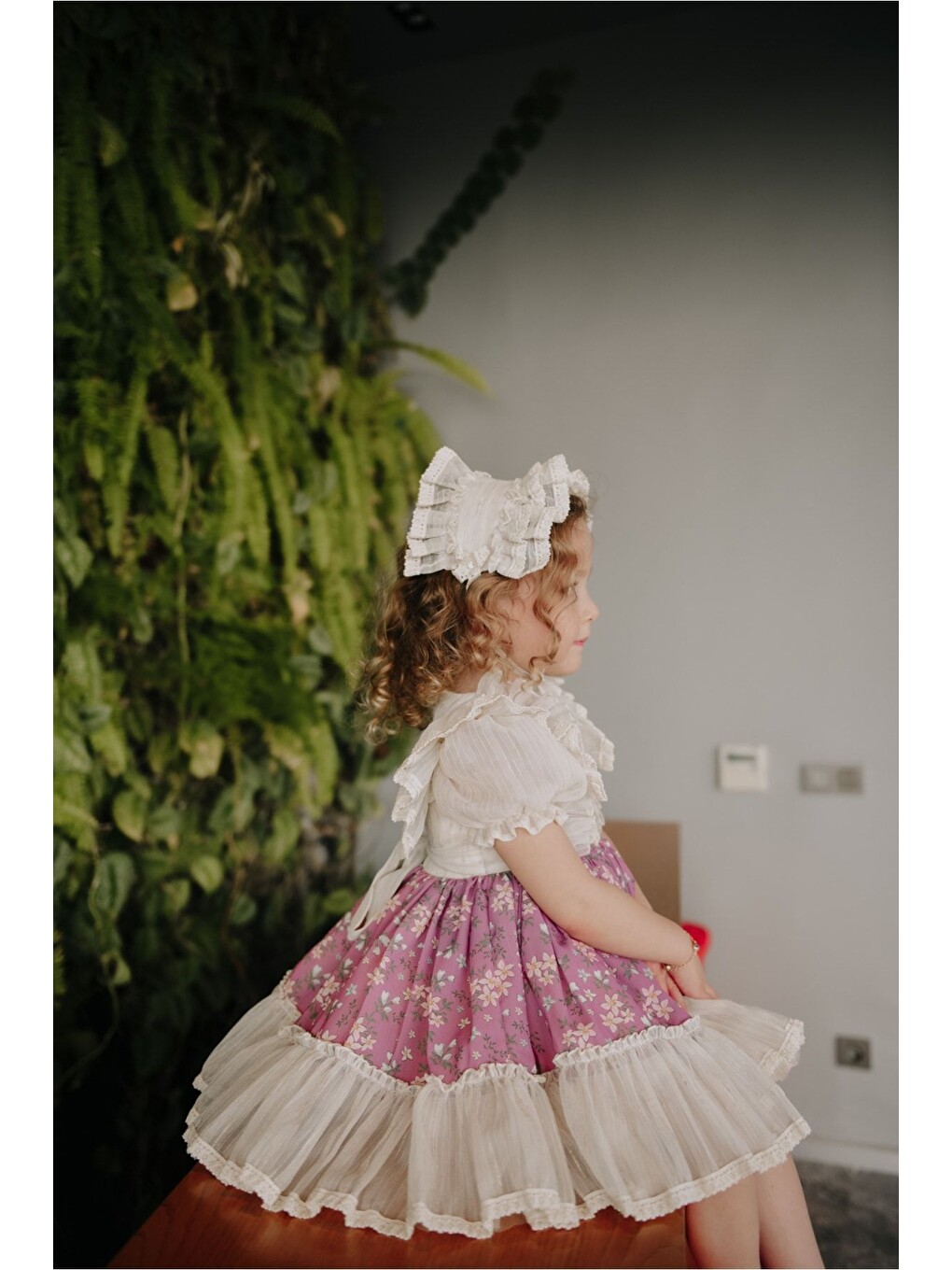 Pembe Özel Tasarım Kız Çocuk Vintage Elbise, Saç Aksesuarlı Kız Çocuk Abiye_m2314-4