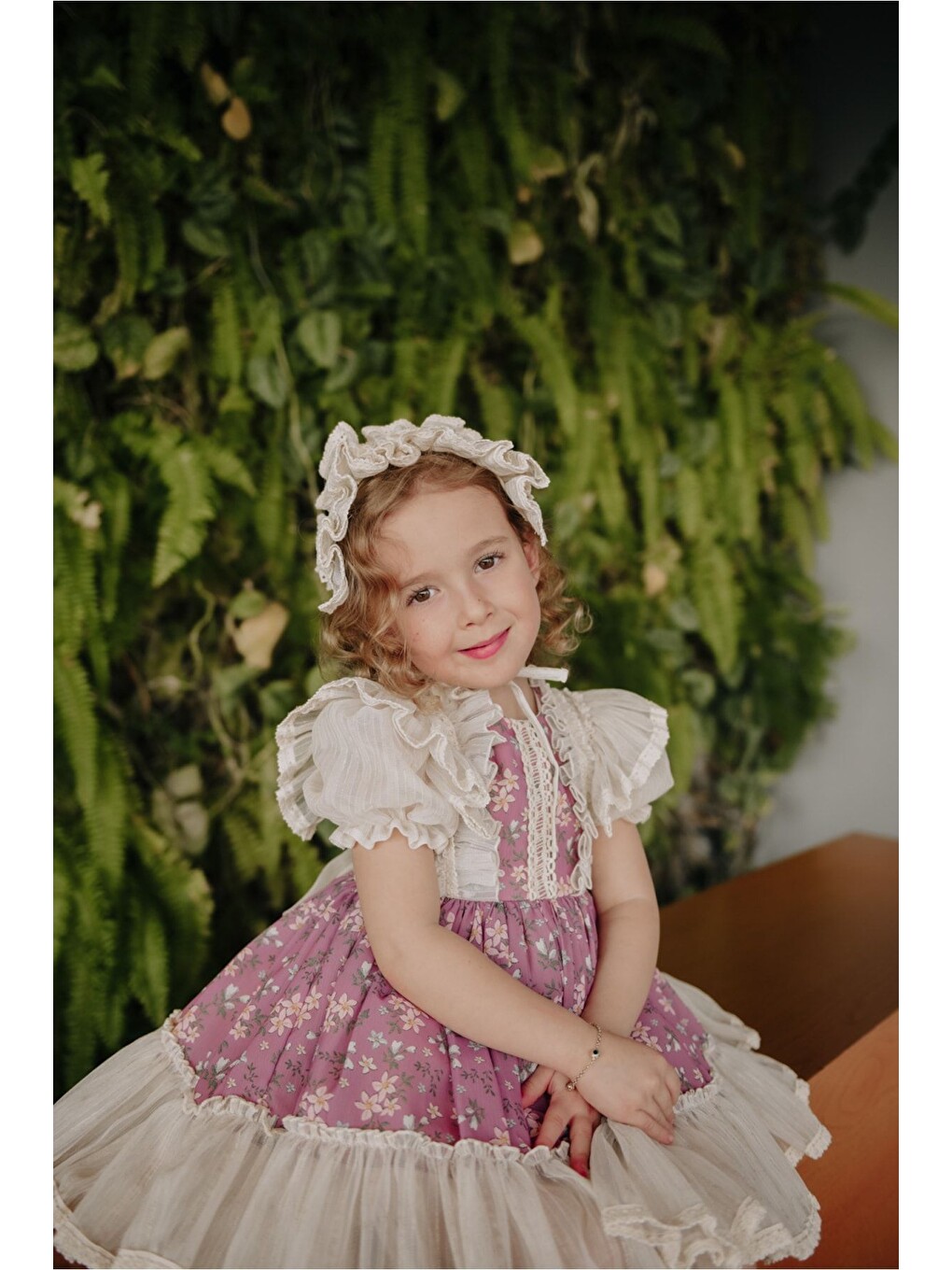 Pembe Özel Tasarım Kız Çocuk Vintage Elbise, Saç Aksesuarlı Kız Çocuk Abiye_m2314-5