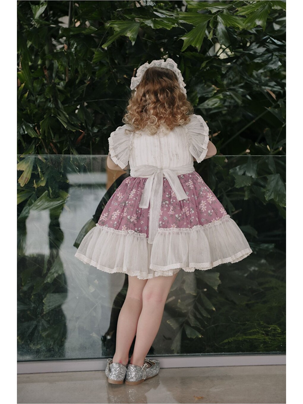 Pembe Özel Tasarım Kız Çocuk Vintage Elbise, Saç Aksesuarlı Kız Çocuk Abiye_m2314-6