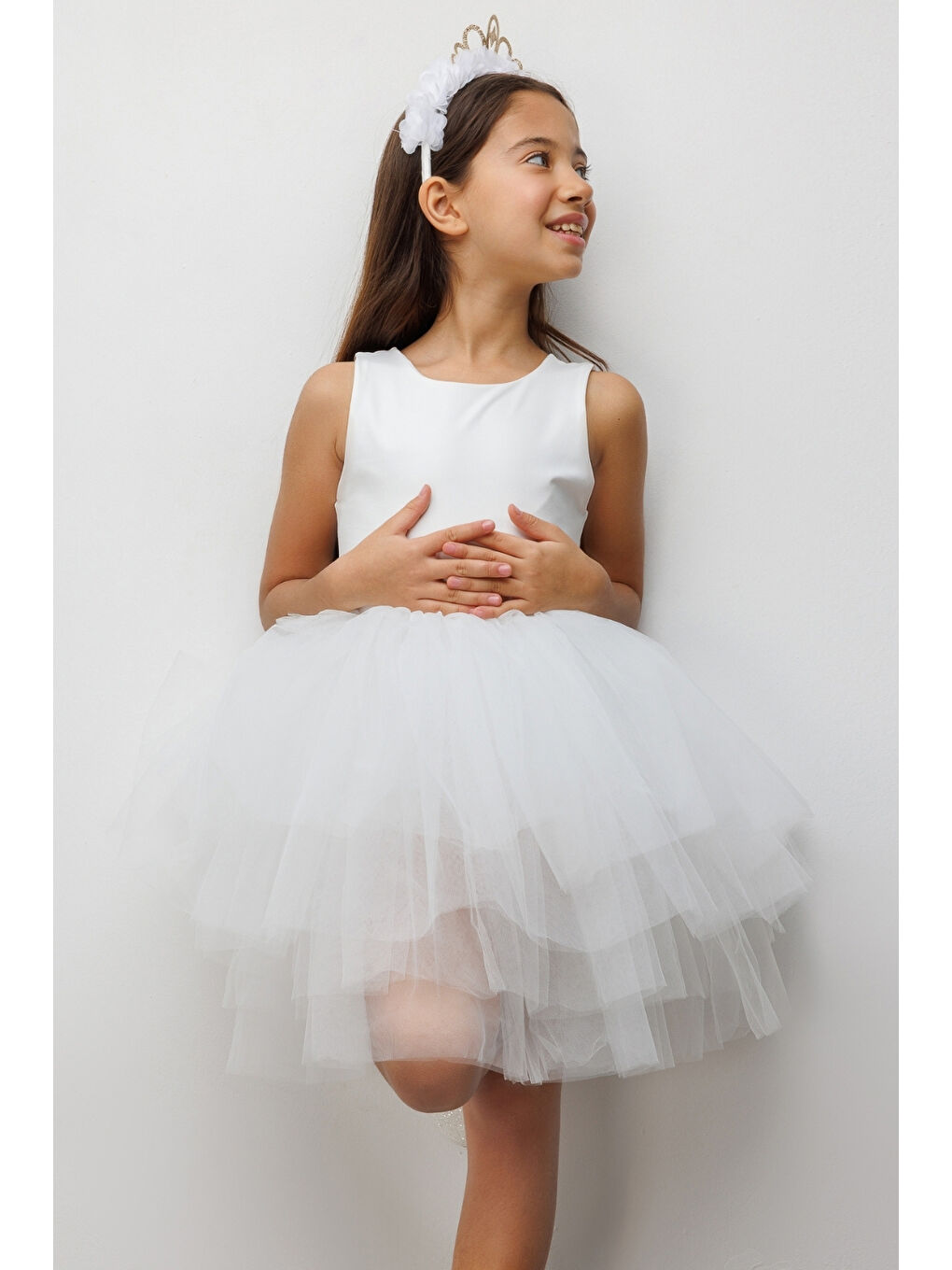 Beyaz Tül Etekli Kız Çocuk Balerin Elbise - Carmen-1