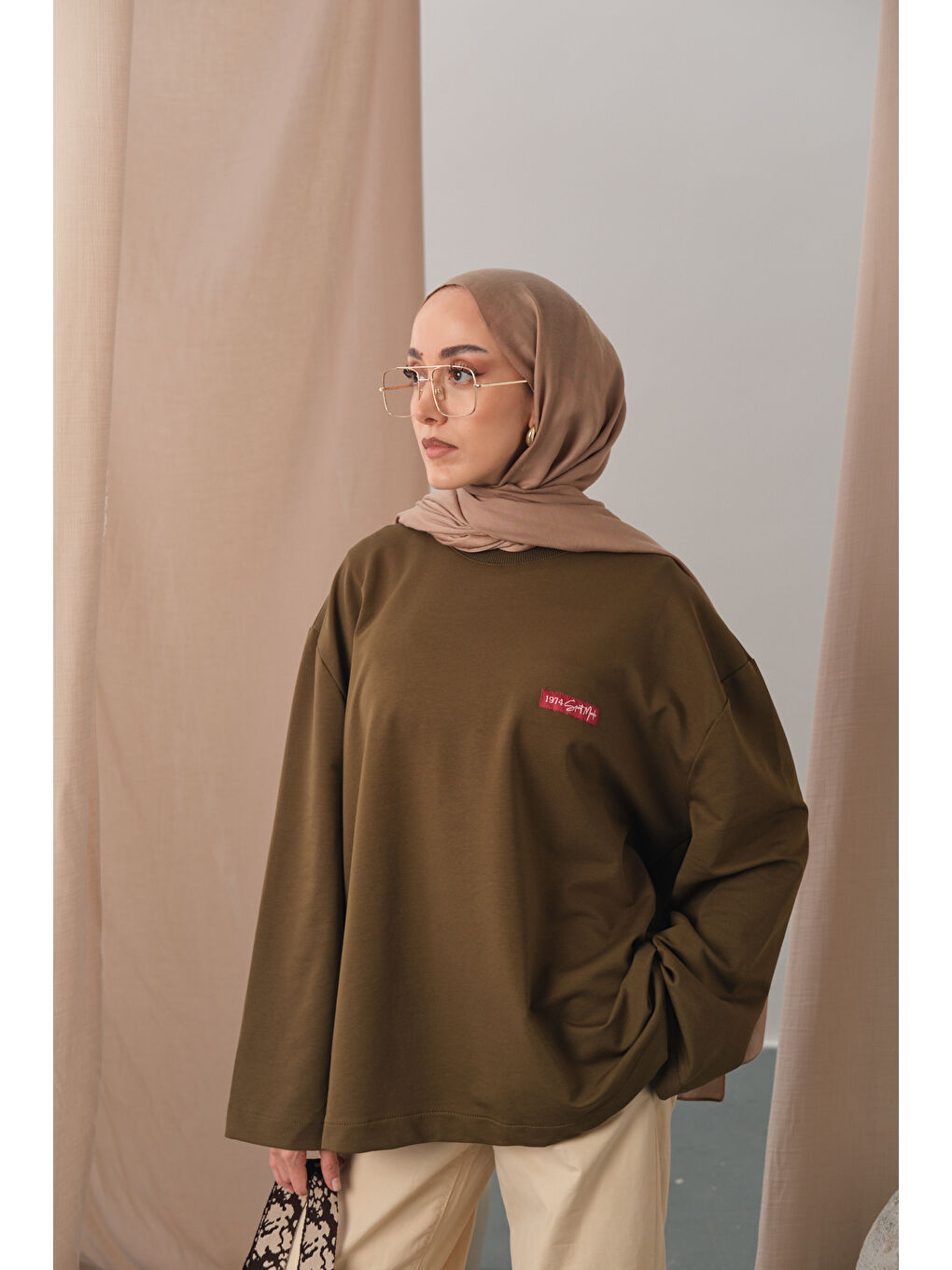 Kadın Arma Detay Tunik Haki Yeşil-4