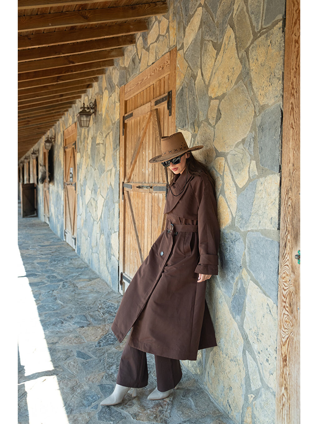 Kahverengi Kadın Cep Yaka Trençkot Kahve-3