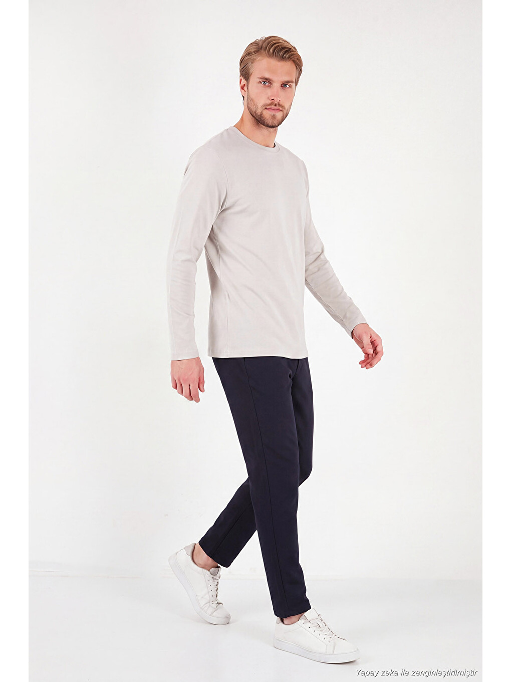 Bej Pamuklu Bisiklet Yaka Basic Sweat 59050742-1