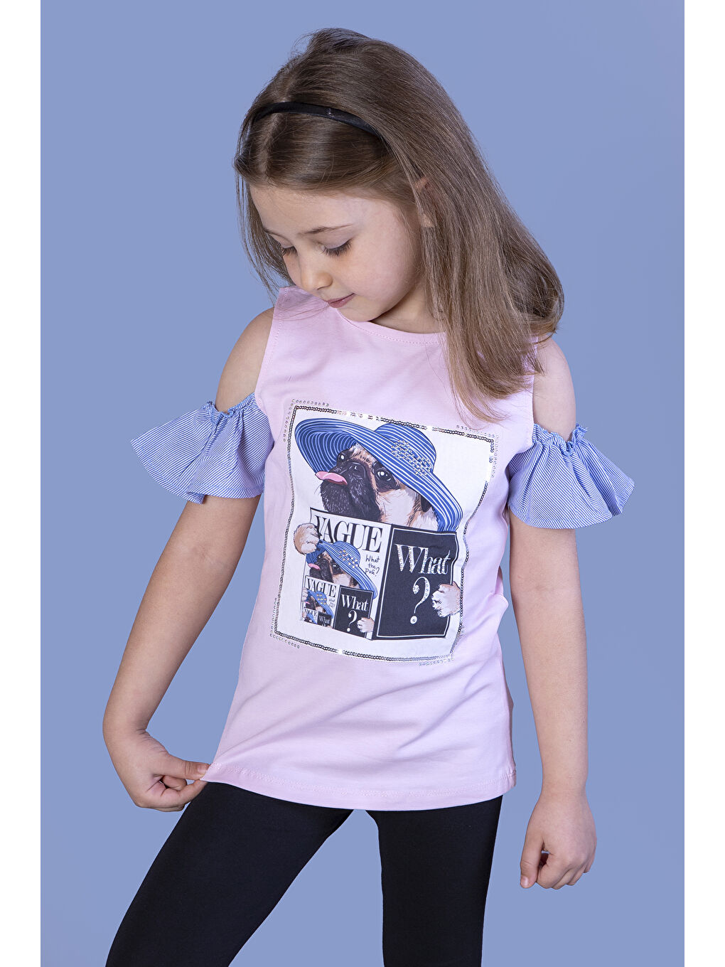 Pembe Kız Çocuk Şapkası Garnili Köpek Baskılı Tişört