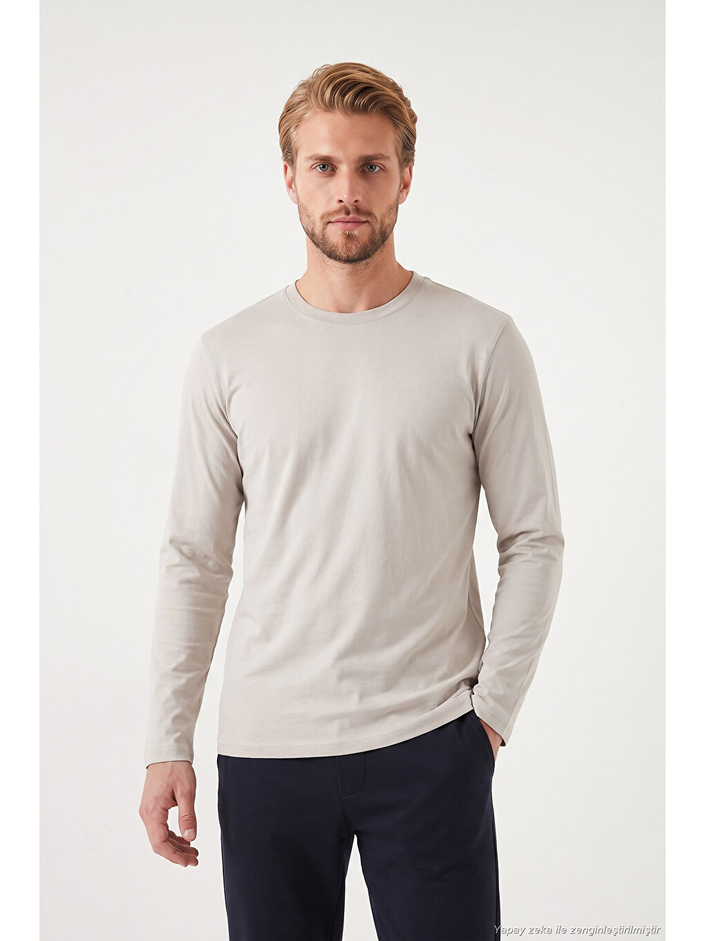 Bej Pamuklu Bisiklet Yaka Basic Sweat 59050742-3