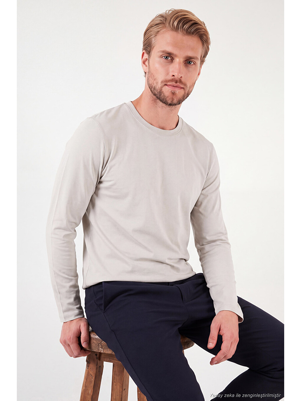 Bej Pamuklu Bisiklet Yaka Basic Sweat 59050742-4