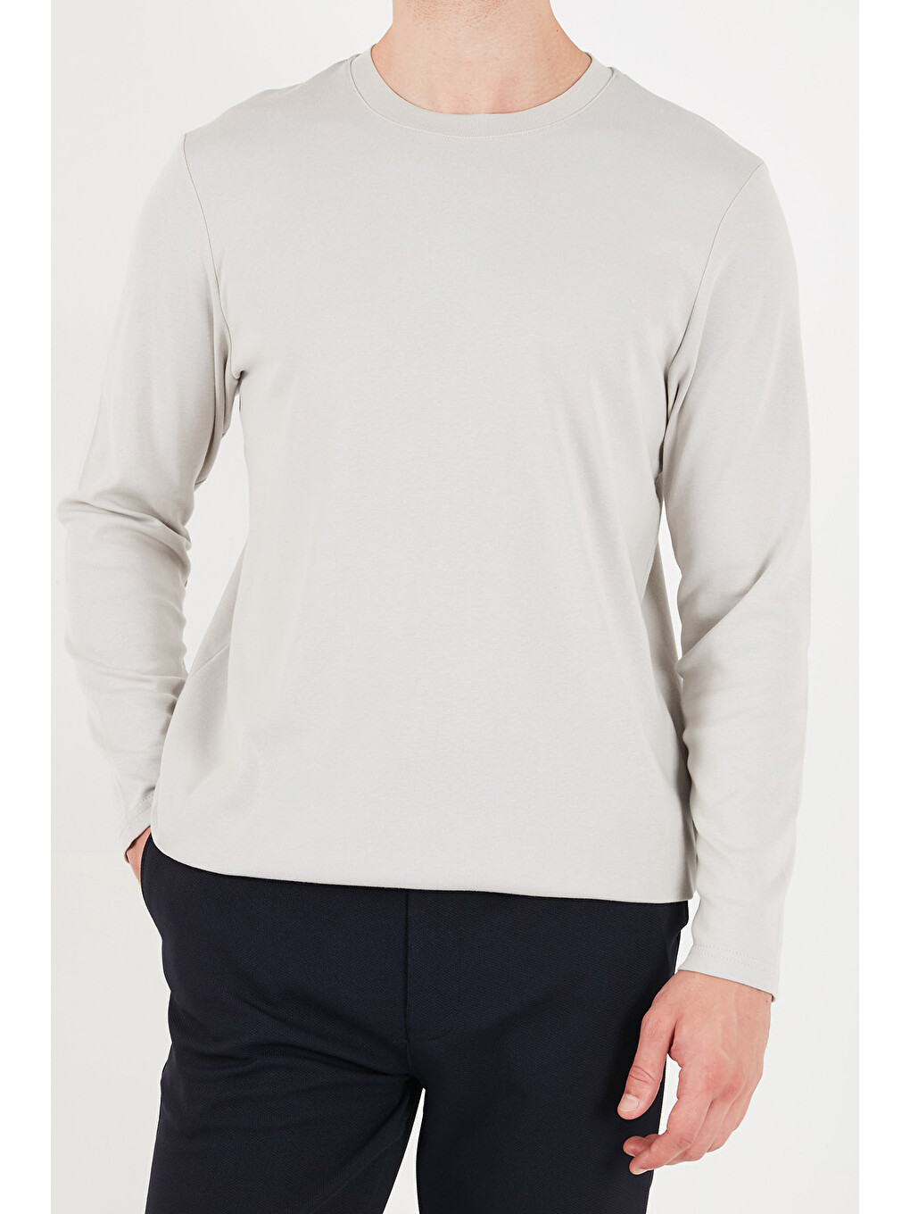 Bej Pamuklu Bisiklet Yaka Basic Sweat 59050742-5