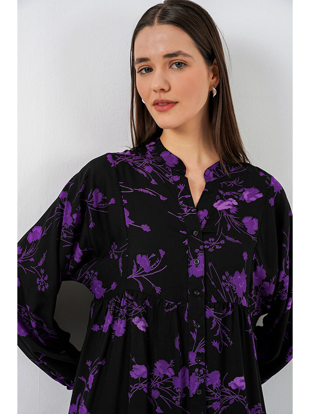 Kadın Desenli Uzun Tesettür Elbise 2585 - E.Siyah-4