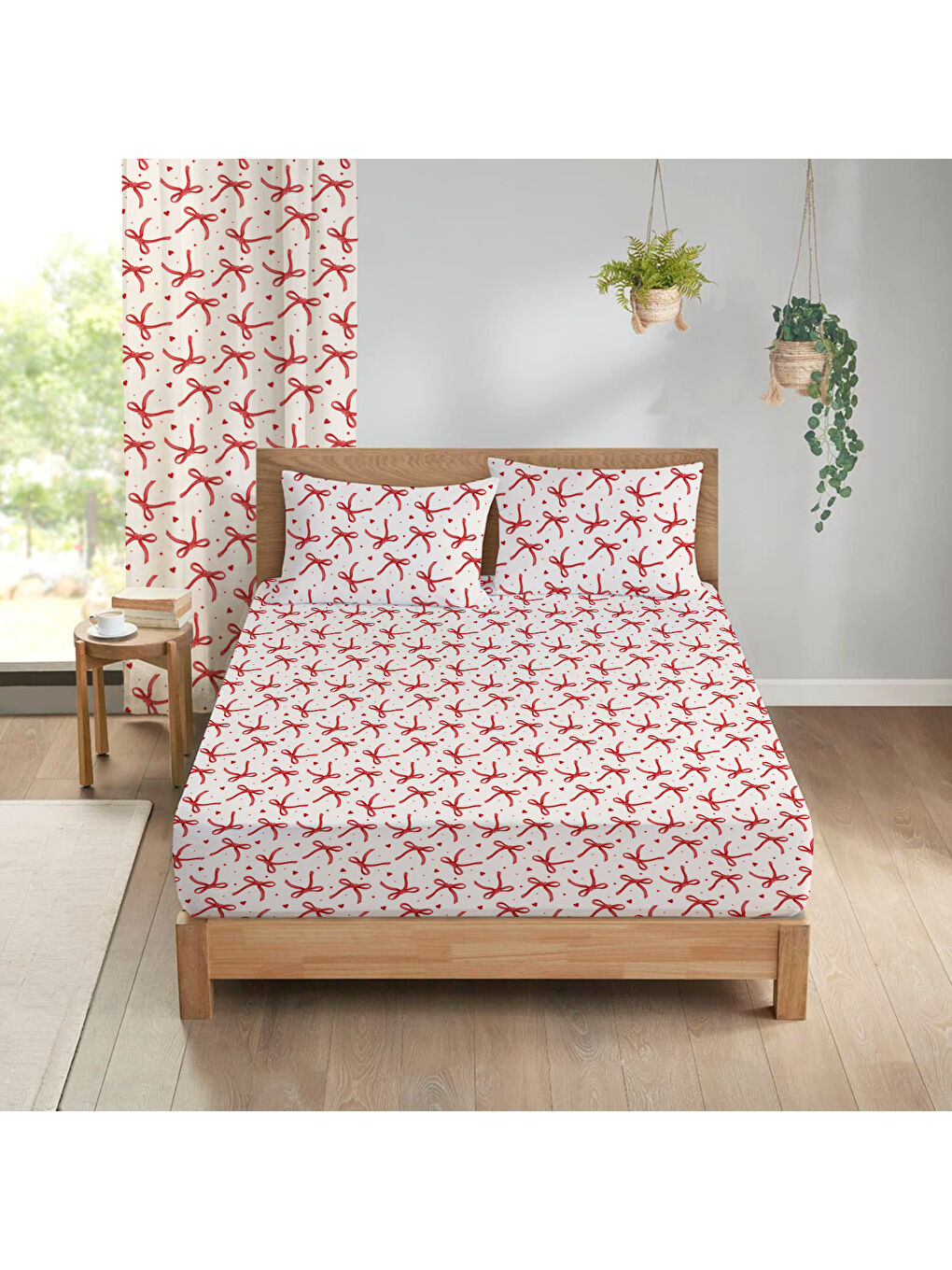 Karışık Fiyonk Desenli Baskılı Çift Kişilik 180x200 Cm Çarşaf Takımı