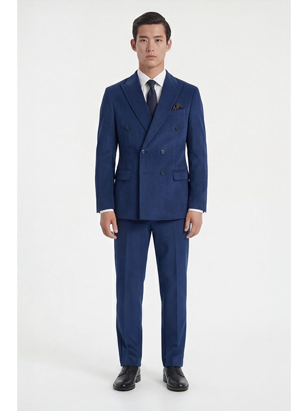 Giotelli Erkek Açık Lacivert %100 Kadife Düz Kruvaze Yaka Fleto Cep 6 Drop Takım Elbise-1